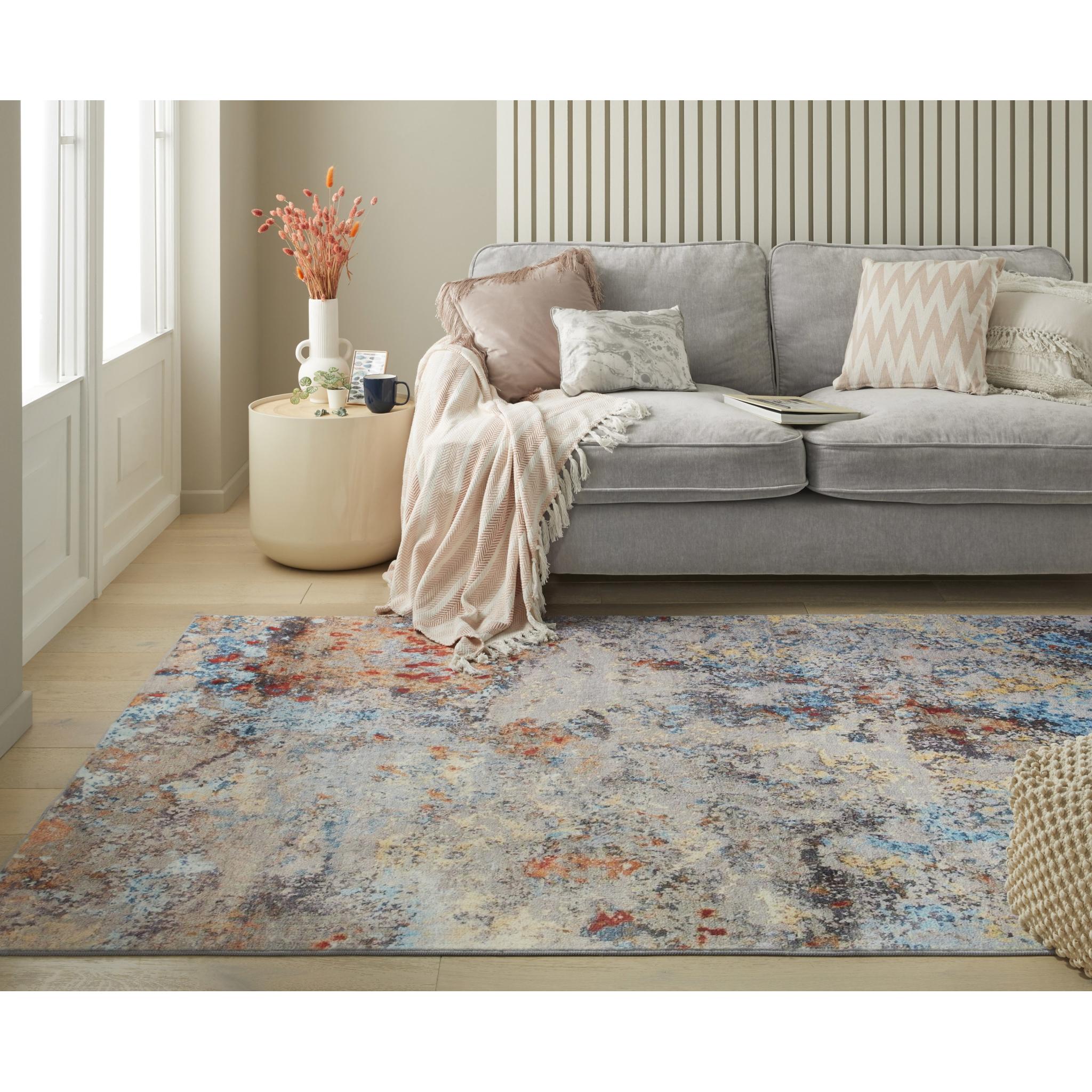 Lux Washable LUX01 Modern Abstract Non-Slip Machine Washable Rug in Light Multi Medium 120x180 cm (4'x6')
