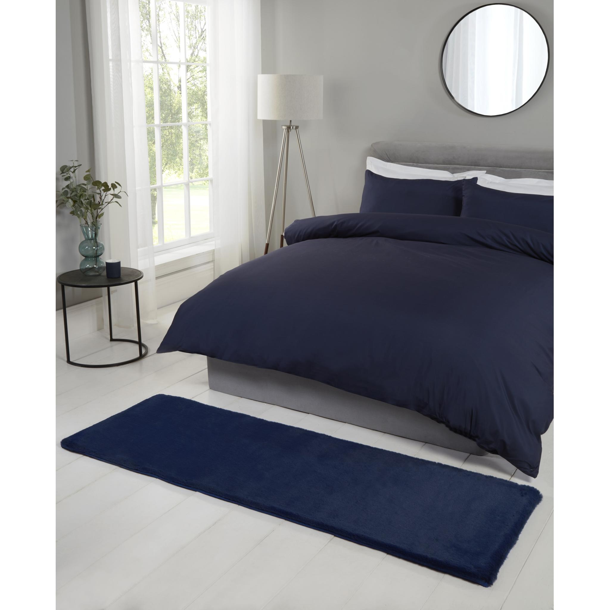 Luxe Faux Fur Plain Super Soft Shaggy Rug in Navy Blue Runner 60x180 cm (2'x5'11")