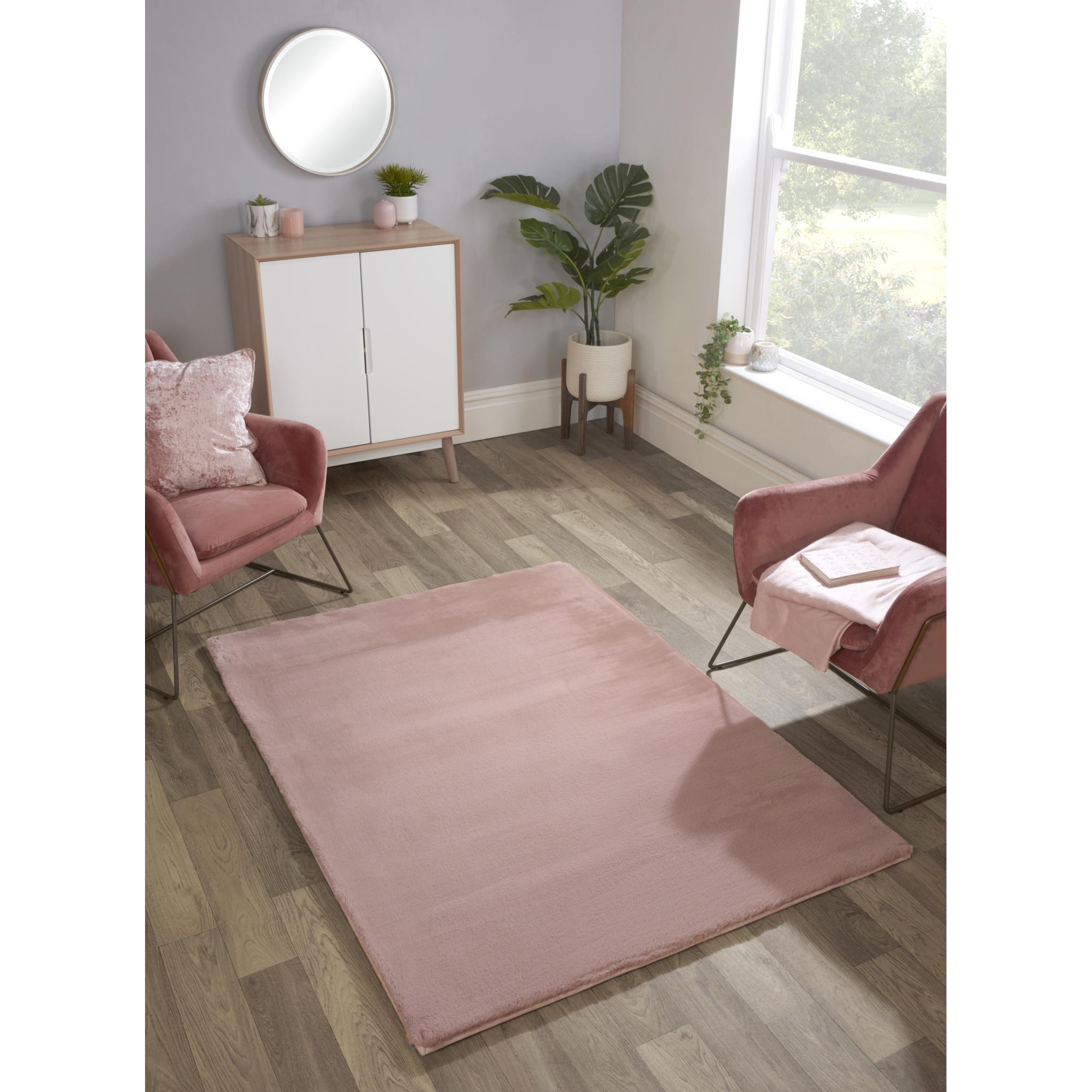 Luxe Faux Fur Plain Super Soft Shaggy Rug in Blush Pink X-Small 60x100 cm (2'x4')
