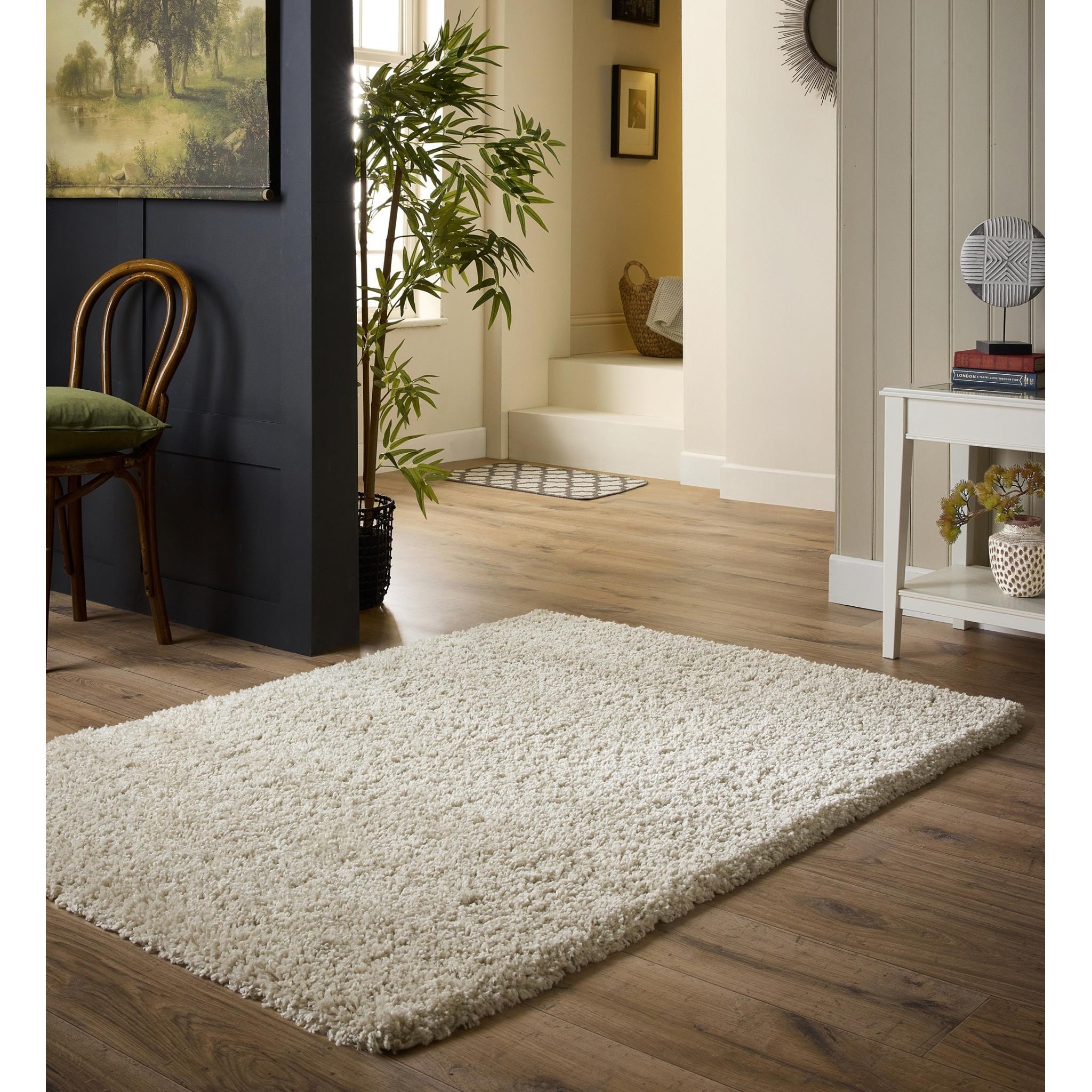 Hadley Rug Modern Plain Shaggy Thick Soft Fluffy Sumptuous Cream Rug by Origins Small 80x150 cm (2'6"x5')