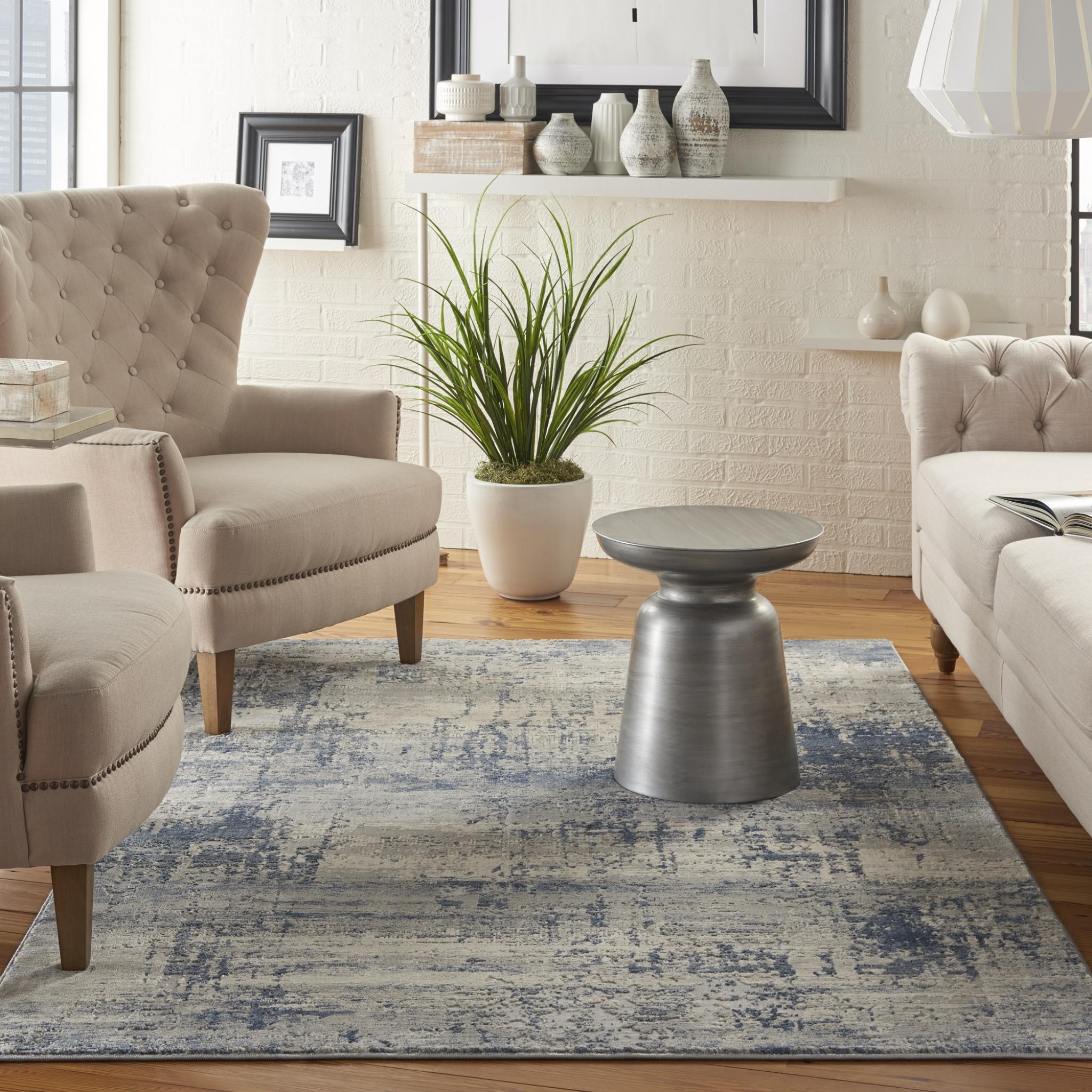 Rustic Textures RUS10 Modern Abstract Rug in Ivory Blue Medium 120x180 cm (4'x5'11'')