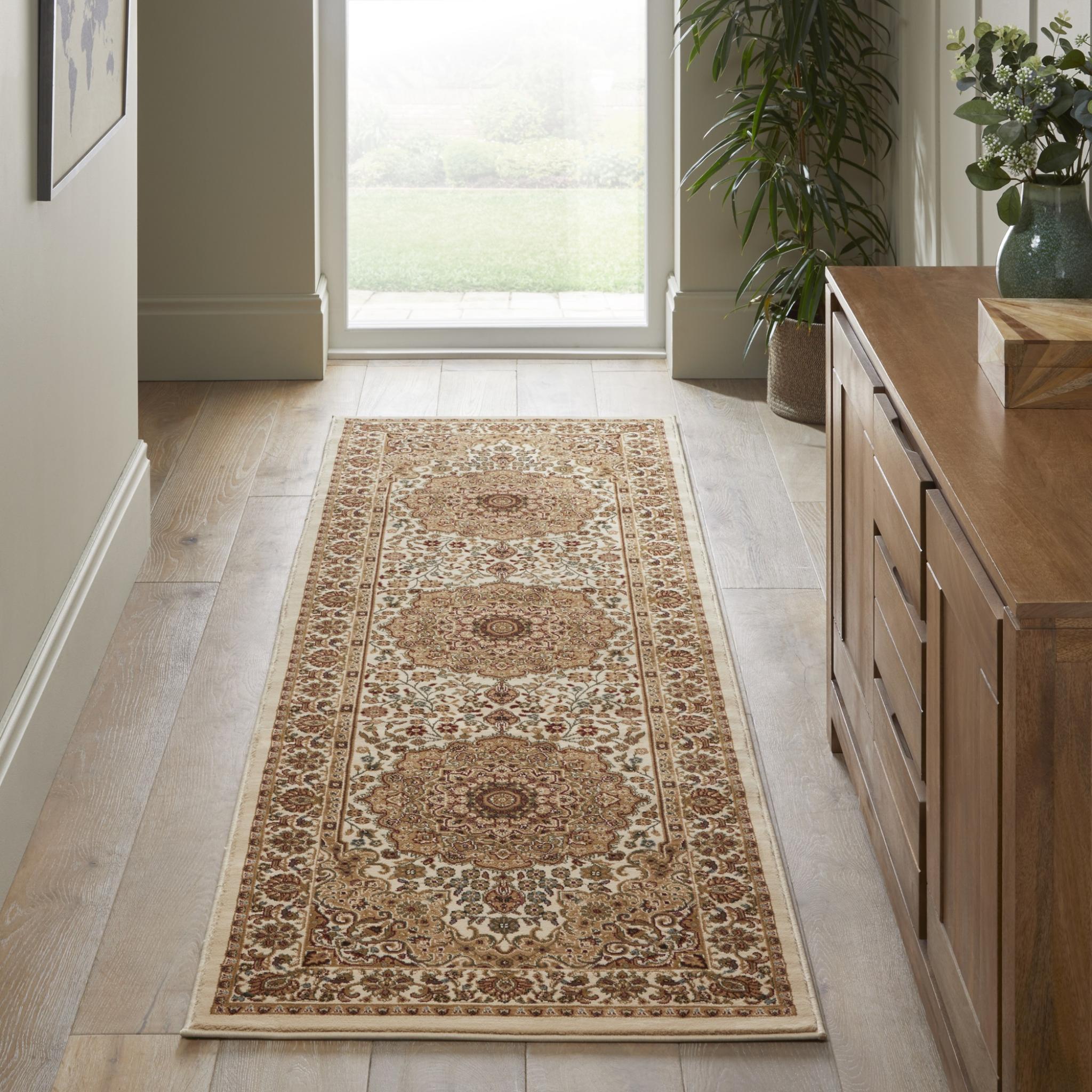 Grand Heritage GH101 Traditional Oriental Medallion 1 Million Point Quality Classic Rug in Cream Beige Runner 80x240 cm (2'7"x7'11")