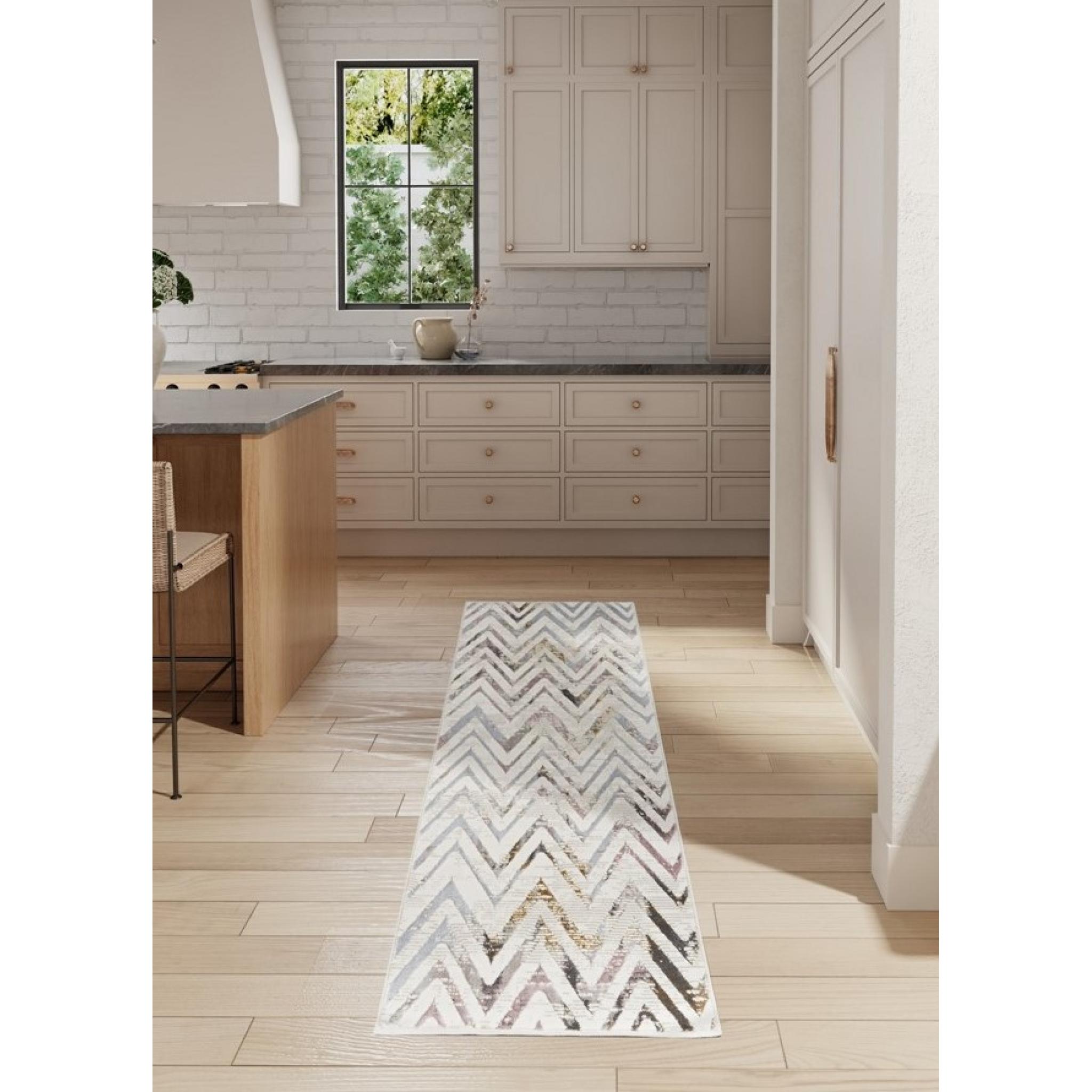 Glitz GLZ05 Modern Abstract Chevron Soft Silky Shimmer Multi Rug by Nourison Runner 66x229 cm (2'3"x7'6")