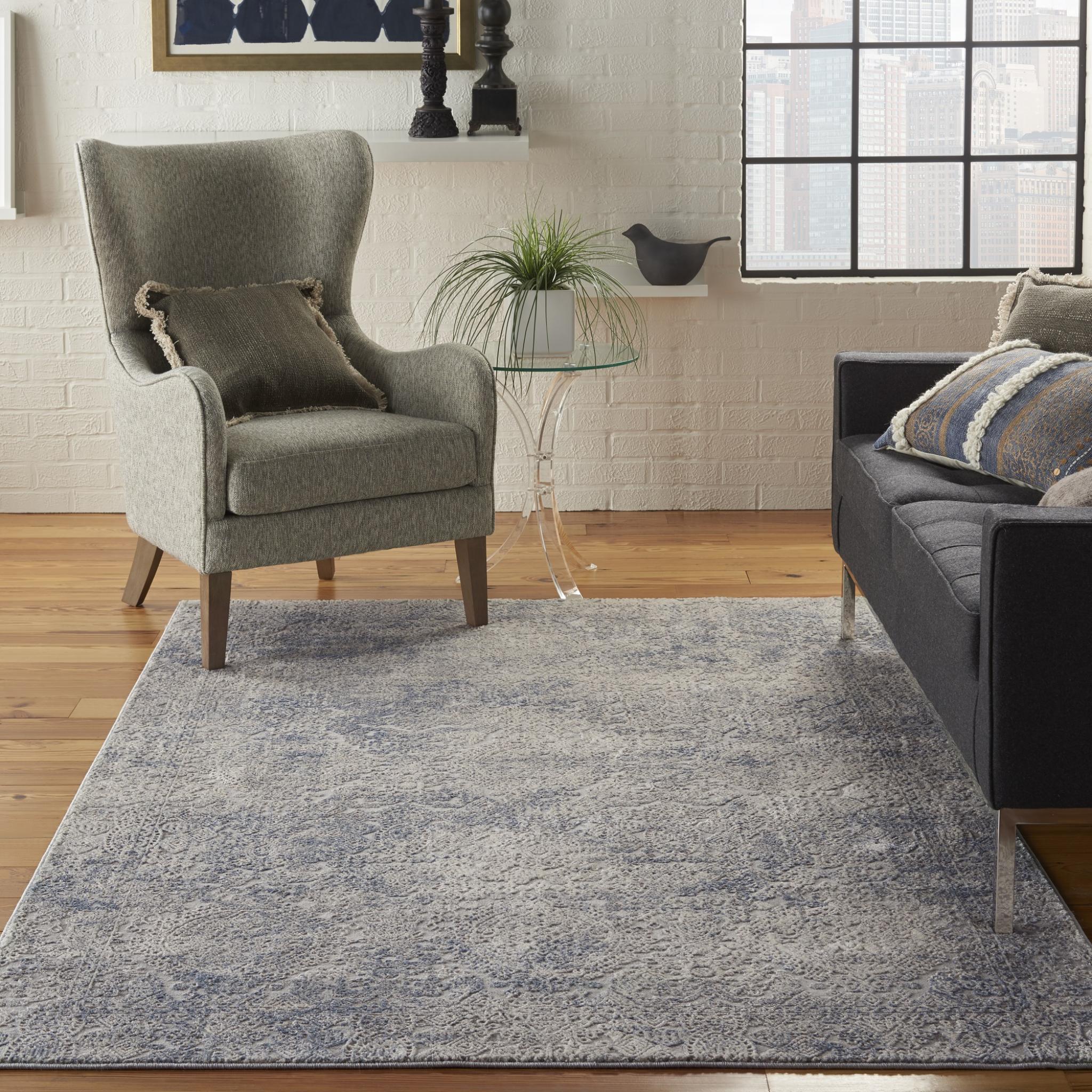 Rustic Textures RUS09 Modern Abstract Rug in Ivory Light Blue Medium 120x180 cm (4'x5'11'')