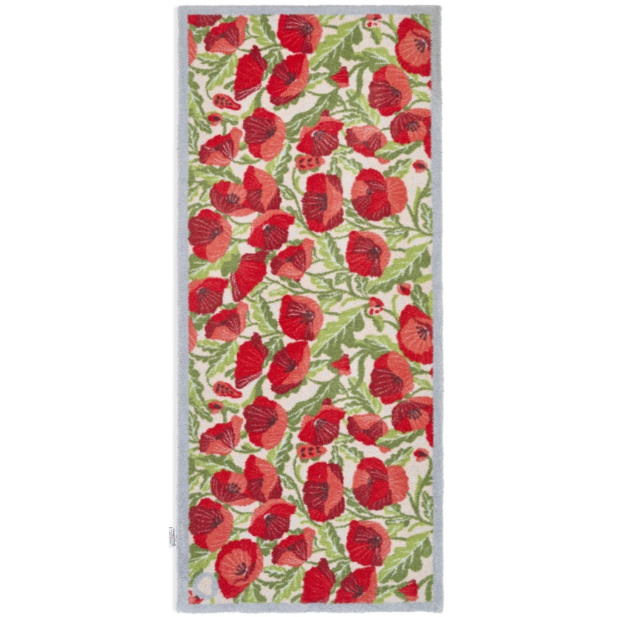 Hug Rug Poppies Galore Floral Soft Red Beige Grey Home Entryway Doormat Rug Runner 65x150 cm (2'1"x4'11")