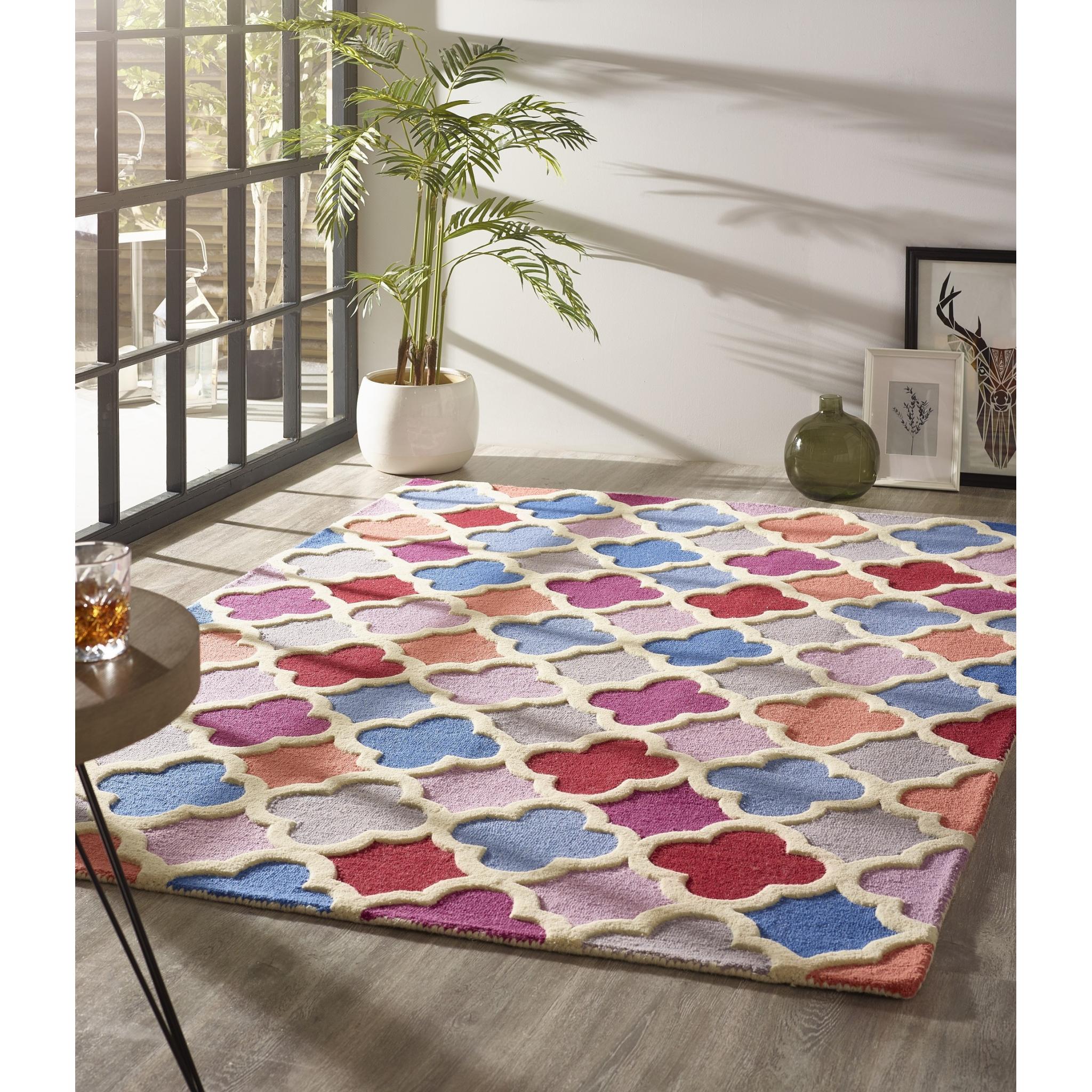 Origins Modern Trellis 3D Hand Tufted Wool Geometric Rug in Multi Colours Medium 120x170 cm
