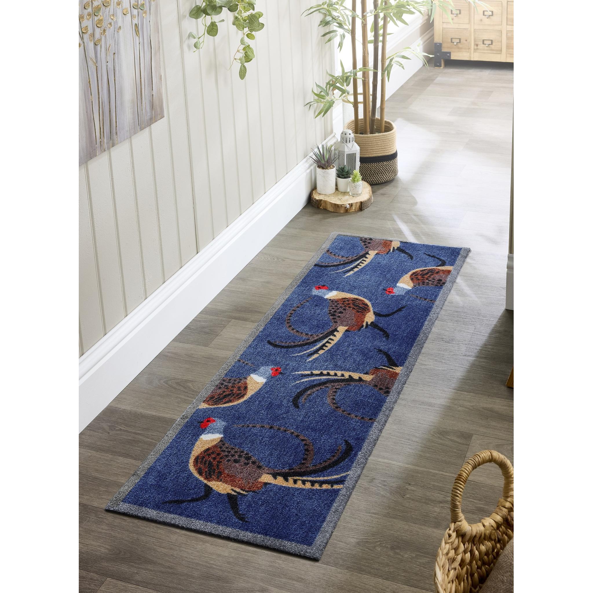 My Mat Nylon Indoor Pattern My Pheasant Blue Washable Non-Slip Rug Runner 50 x 150 cm (2'x5')