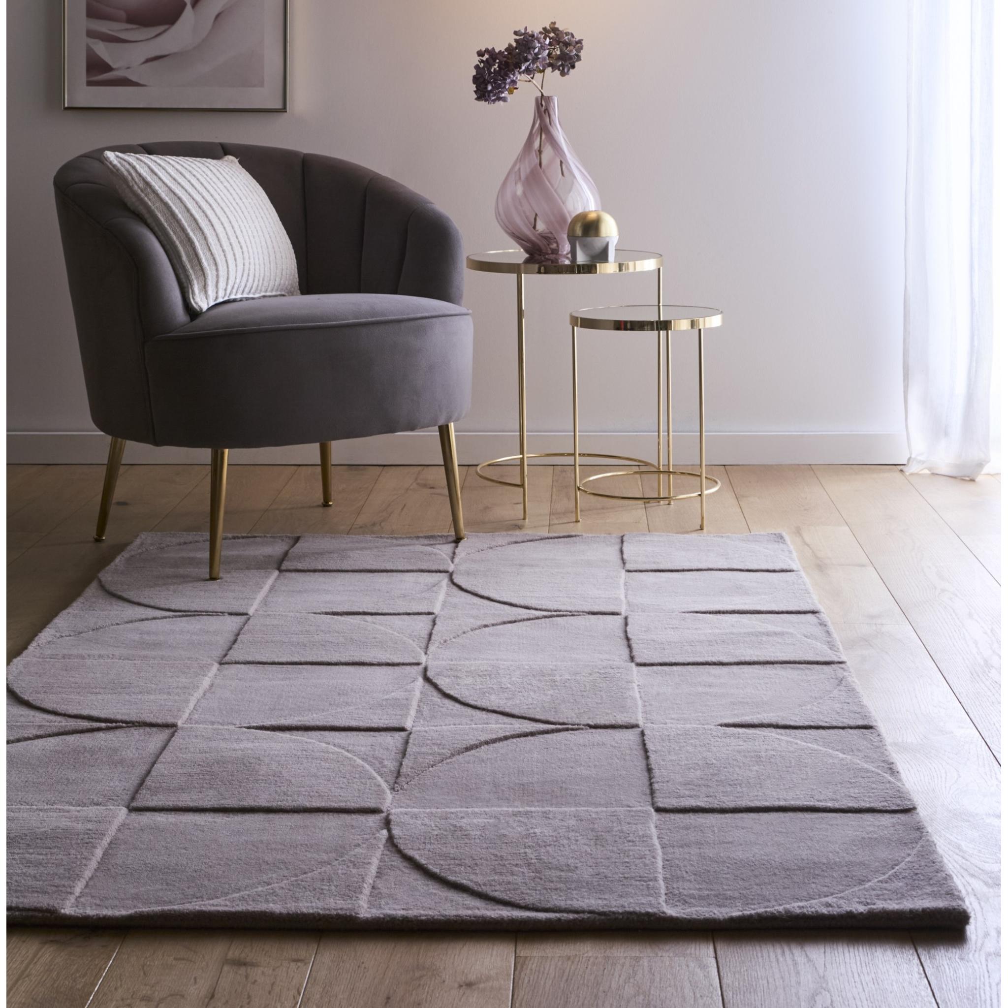Origins Penny 3D Hand Carved Geometric Wool Rug in Grey Mauve Medium 120x170 cm (4'x5'6")