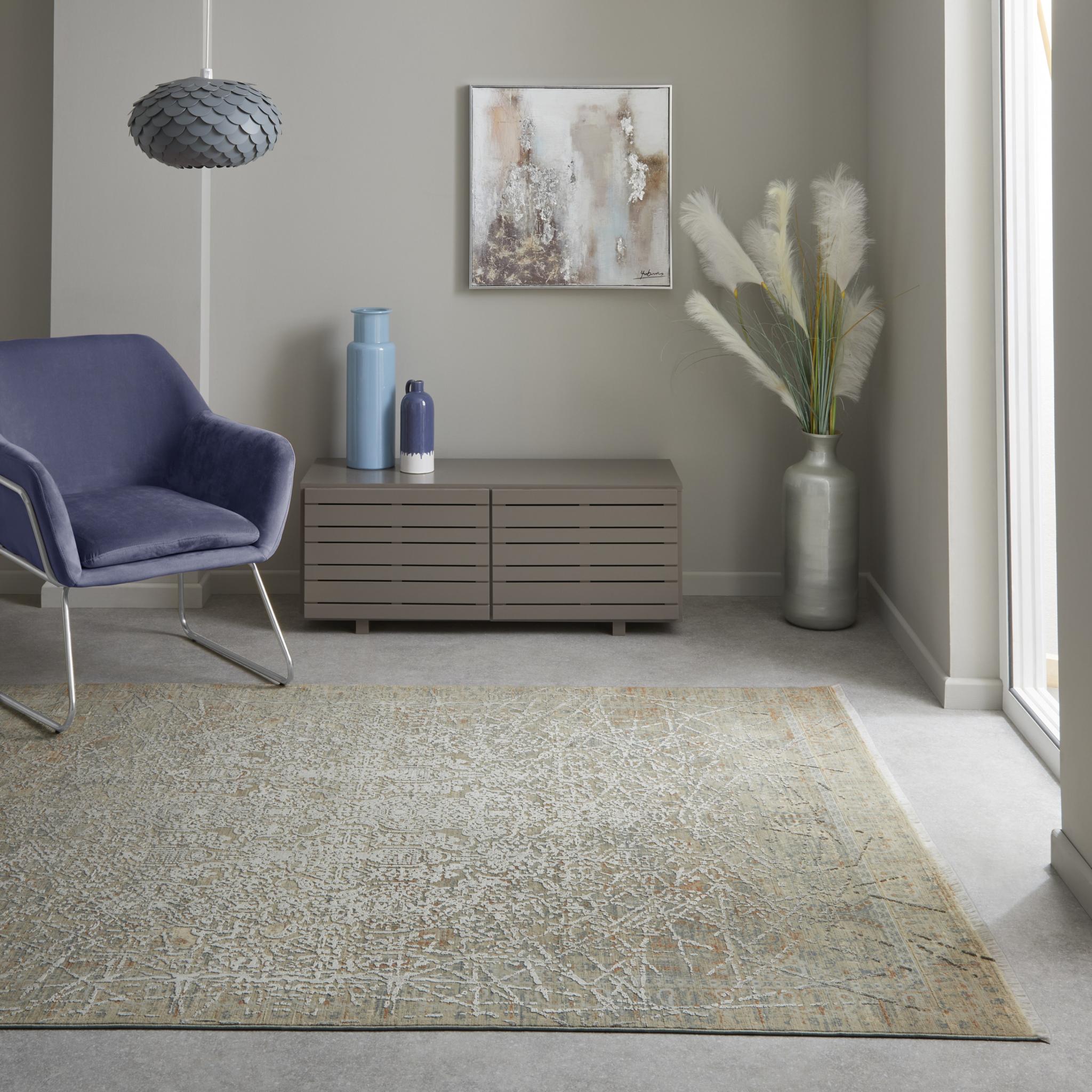Emerald EMR102 Rug Modern Traditional Abstract Soft Silky Rug in Cumin Beige Small 60x90 cm (2'x3')