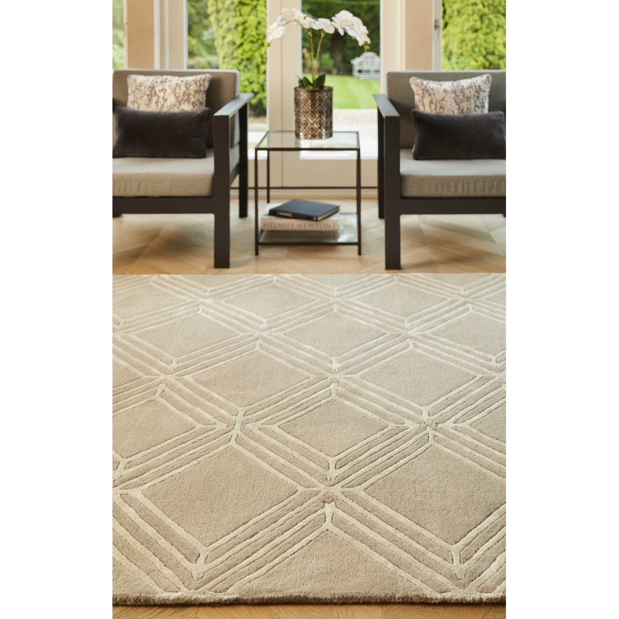 Origins Vienna Rug Wool Viscose Modern Geometric Living Room Quality Hand Made Rug in Mink Brown Medium 120x170 cm (4'x5'6")