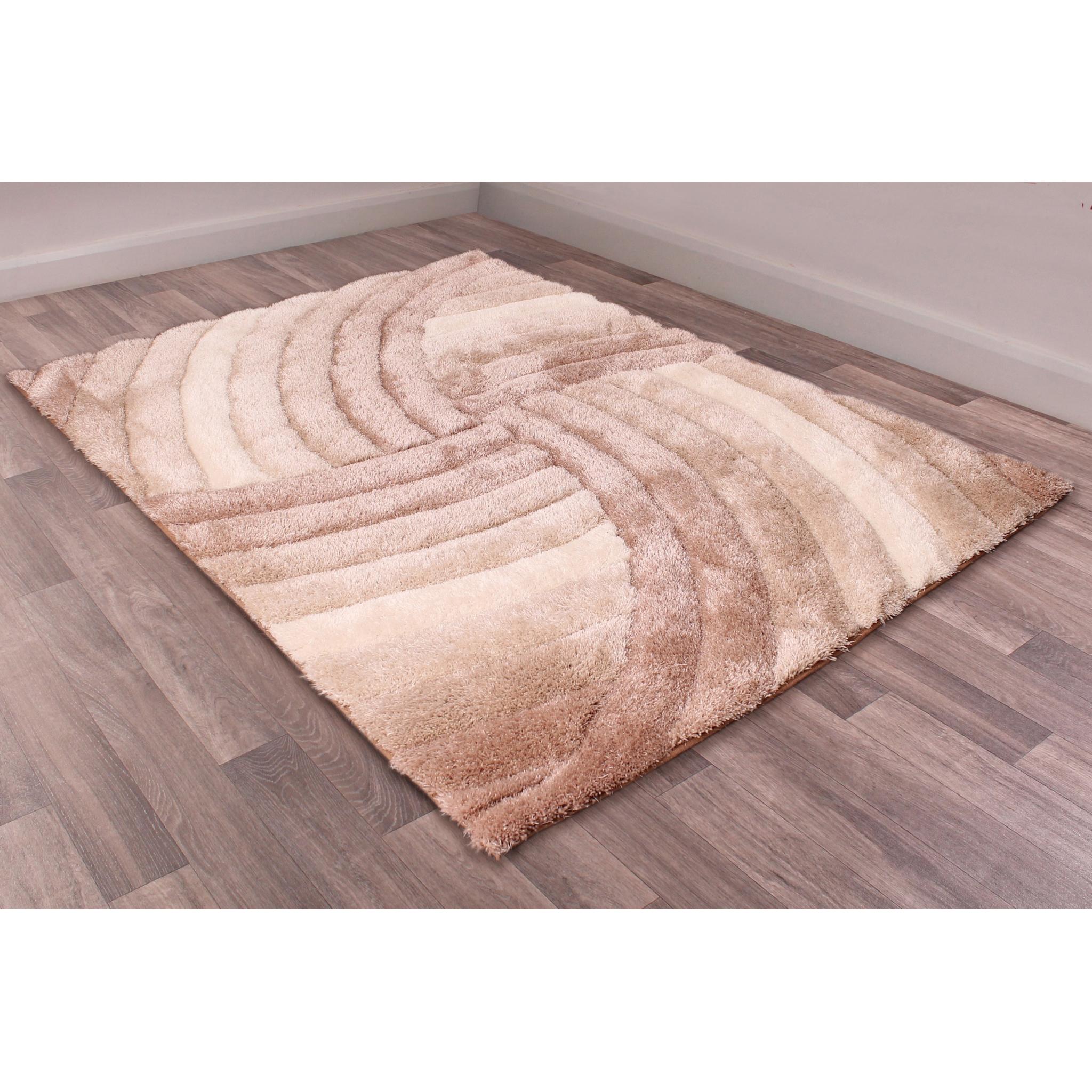Modern 3D Carved Mumbai Soft Fluffy Shaggy Rug Natural 60x110cm (2'x3'7")