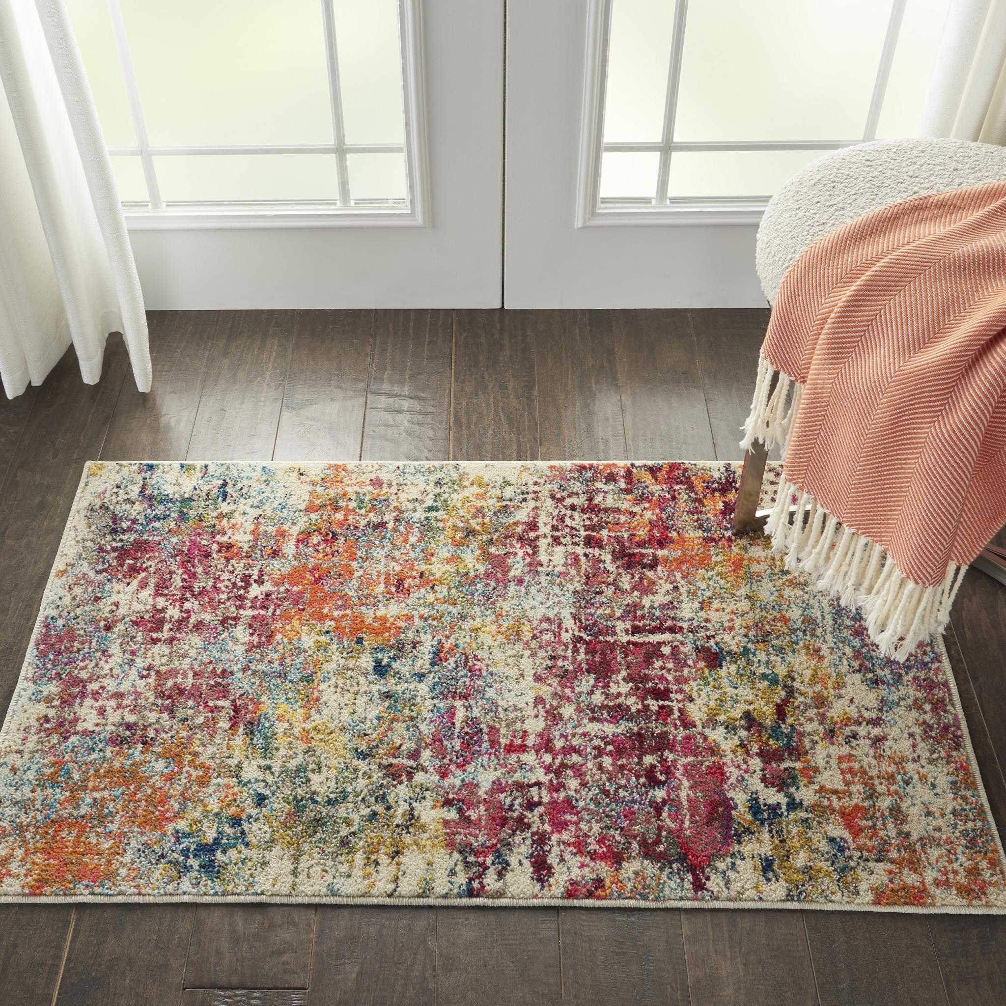 Celestial CES13 Modern Abstract Pictorial Pink Multicolour Rug by Nourison Small 66x114 cm (2'2"x3'9")