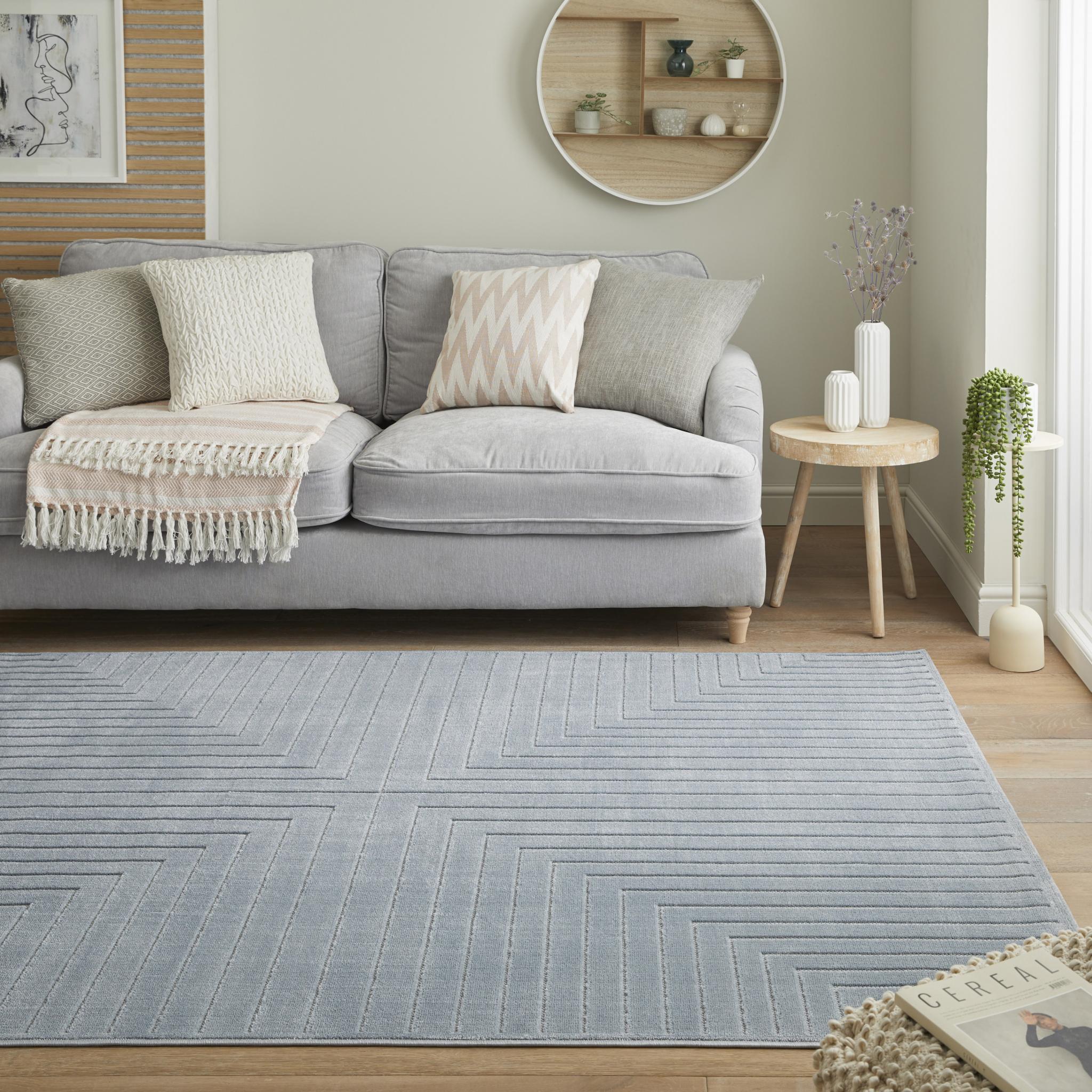 Maze MAZ104 Blue Plain Geometric Rug by Concept Looms Small 80x150 cm (2'6"x5')