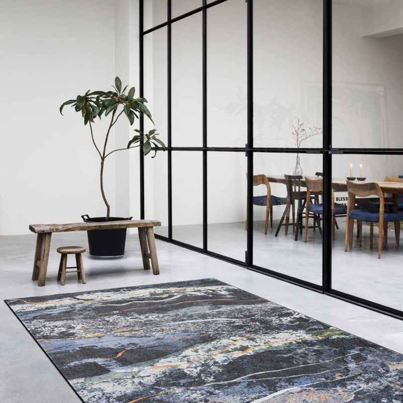 Quartz Modern Abstract Textured Rugs 83030 6262 in Navy Orange