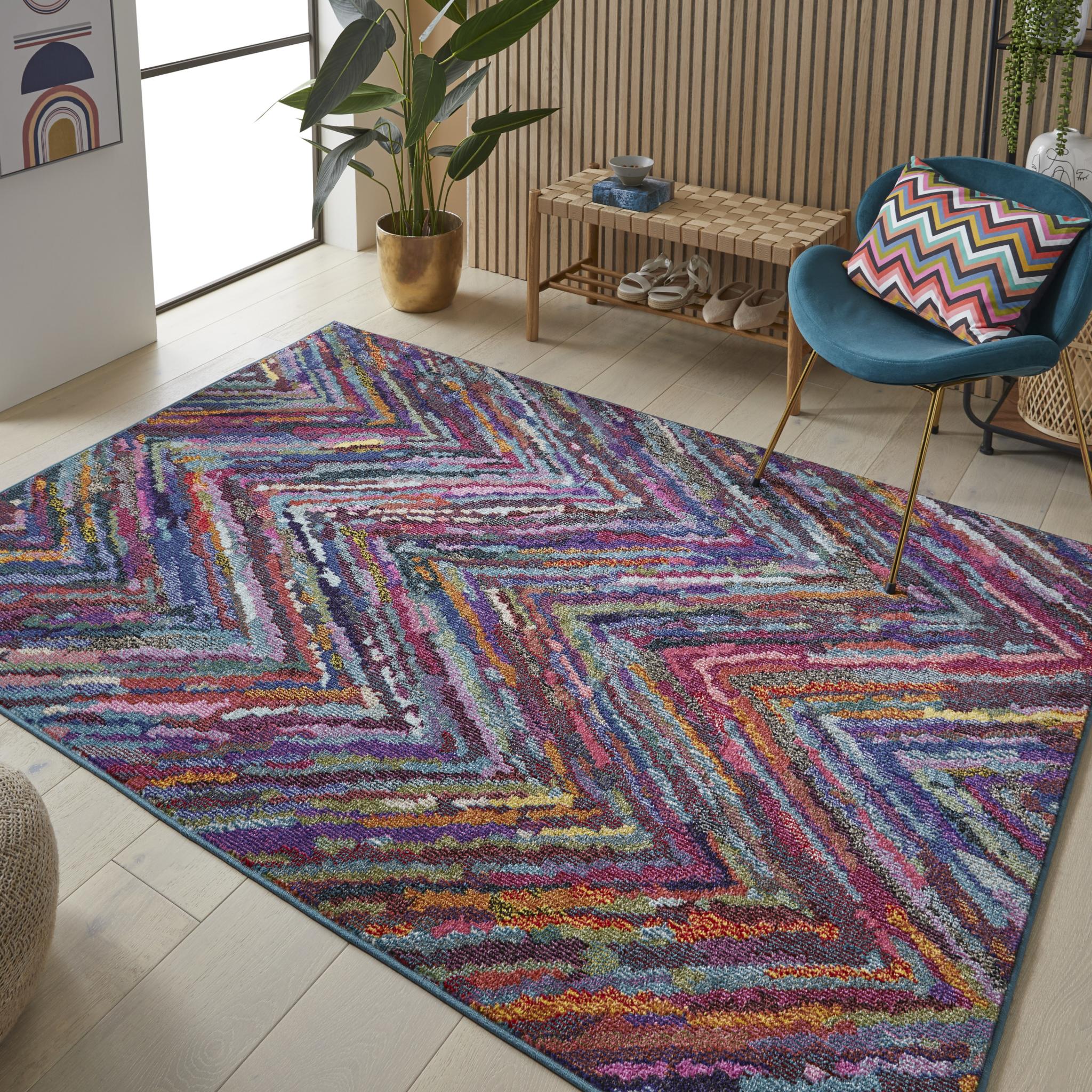 Carnaval CAR104 Vibrant Multi Colours Modern Chevron Rug by Concept Looms Medium 120x170 cm (4'x5'6")