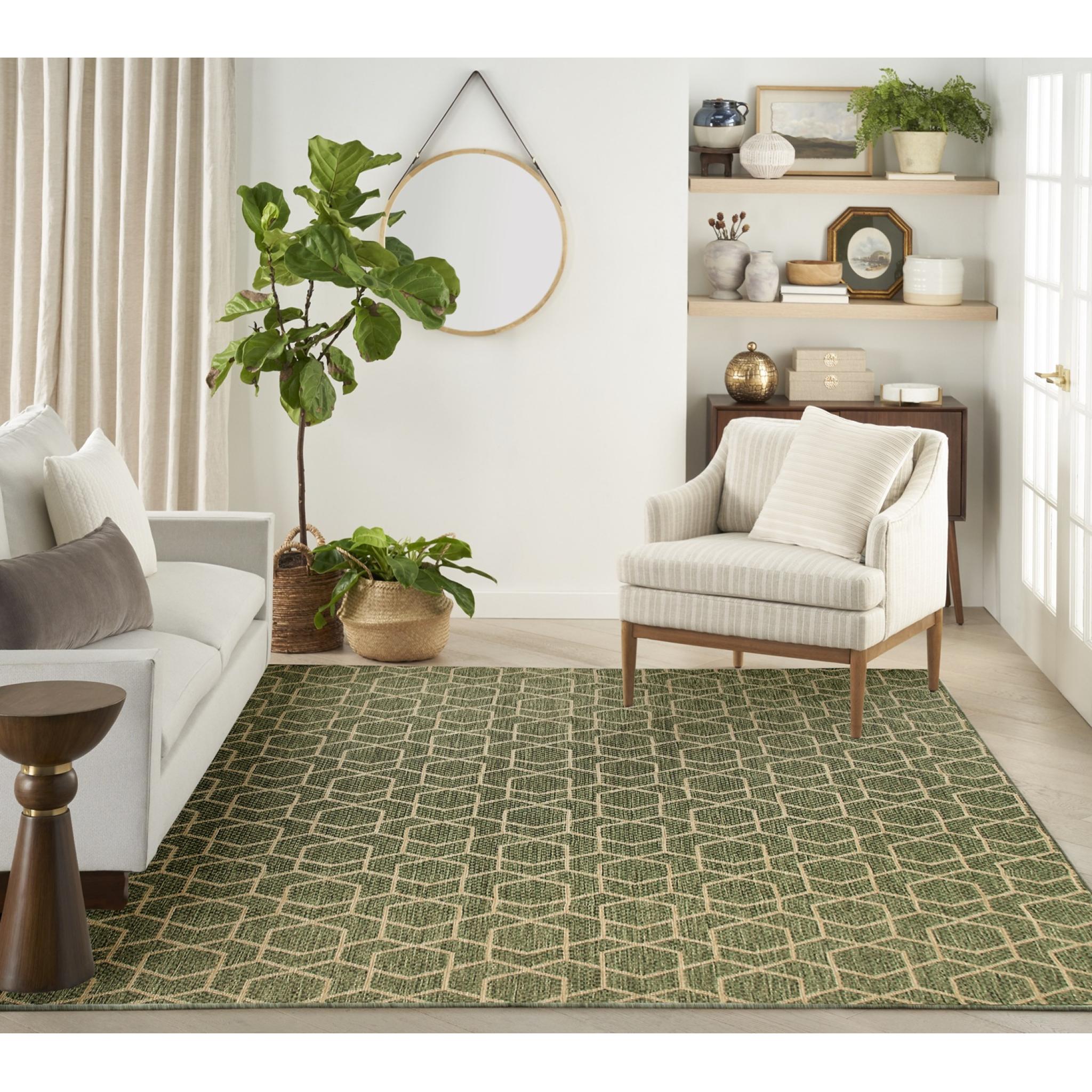 Horizon Indoor Outdoor Rug Modern Geometric Classic Trellis HOZ01 Green Rug by Nourison Large 183 x 274 cm (6'x9')