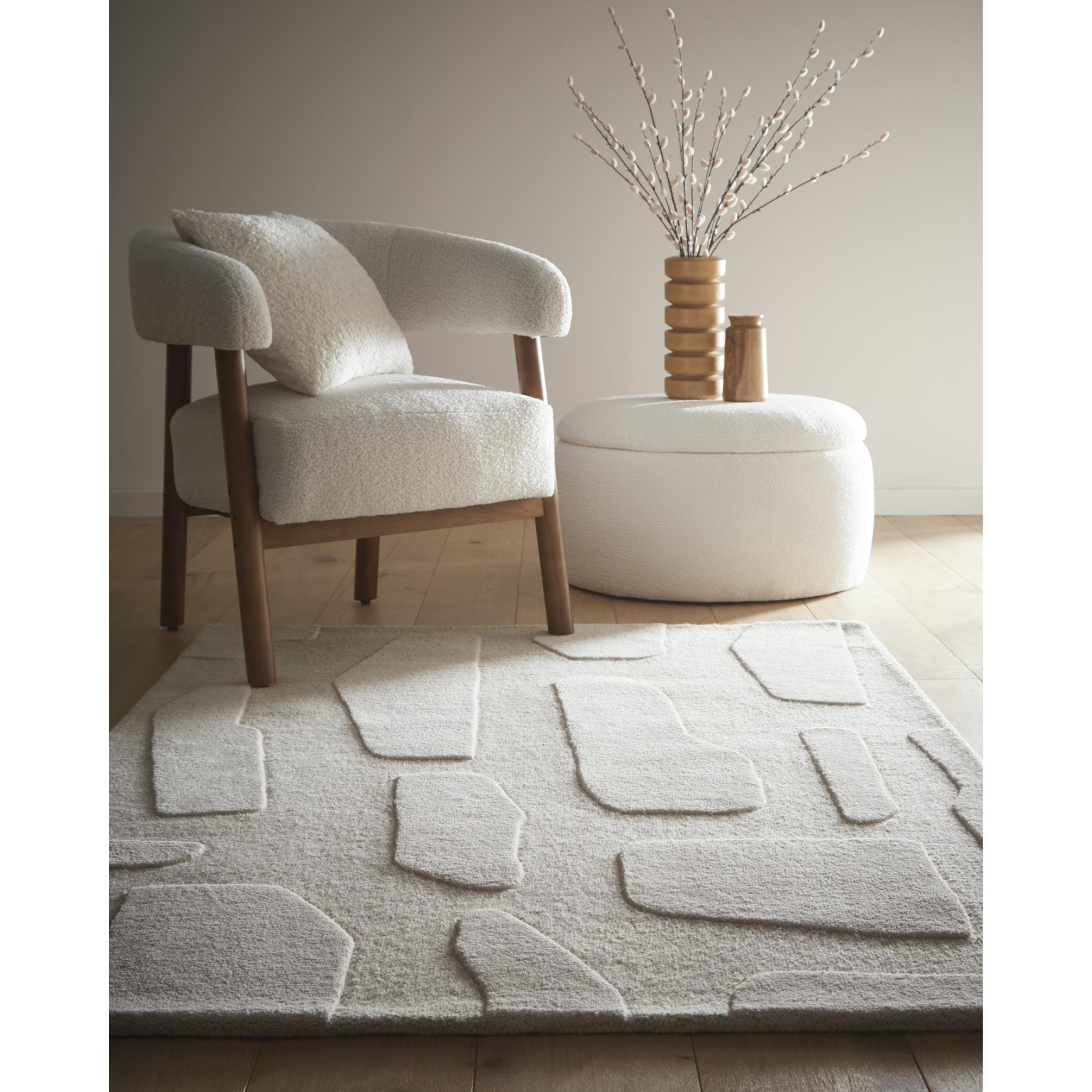 Sculptured Stone Oatmeal Hand Tufted Wool Rug in Beige Large 160x230 cm (5'3"x7'7")