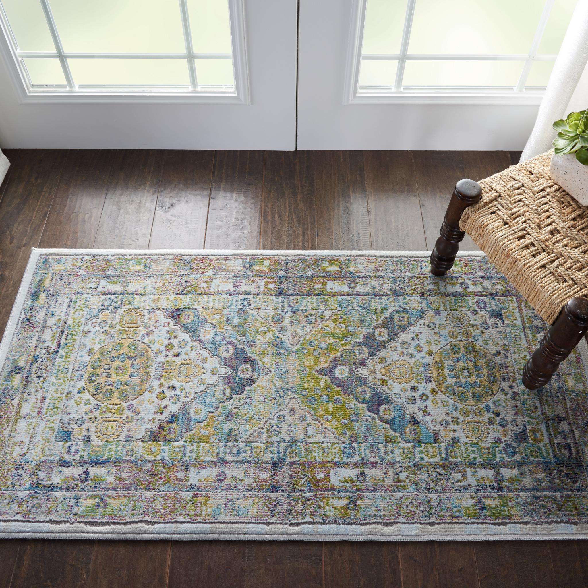 Nourison Ankara Vintage Antique Traditional ANR07 Rug Runner Round in Blue Green 61x122 cm (2'x4')