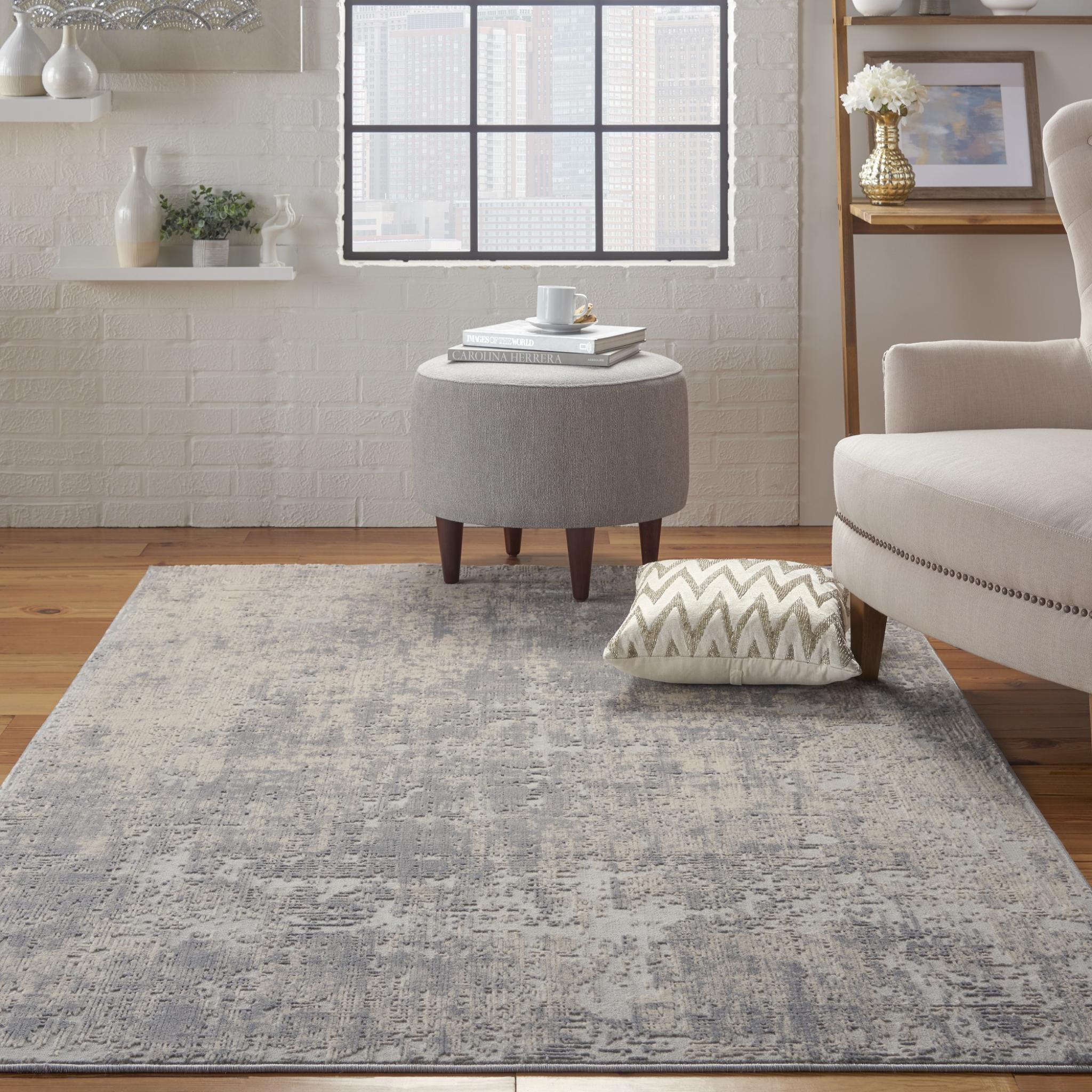 Rustic Textures RUS01 Modern Abstract Rug in Ivory Silver Grey Medium 120x180 cm (4'x5'11'')