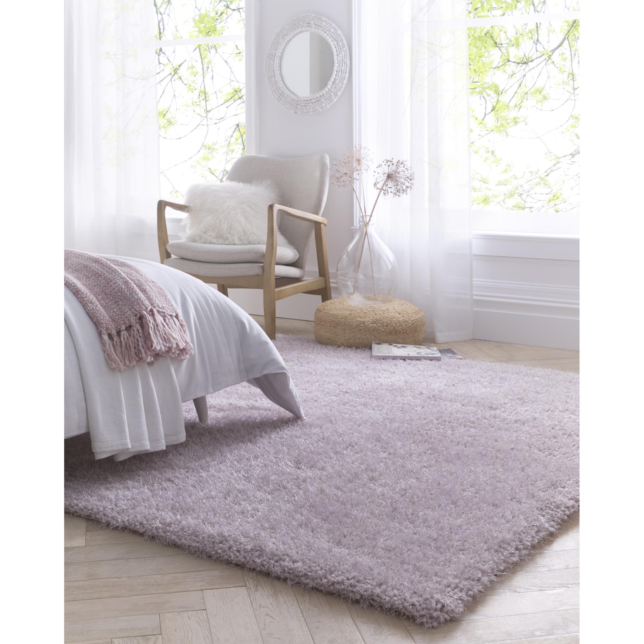 Chicago Shaggy Modern Plain Rug Hallway Runner Circle in Soft Lilac Small 90x150 cm (3x5')