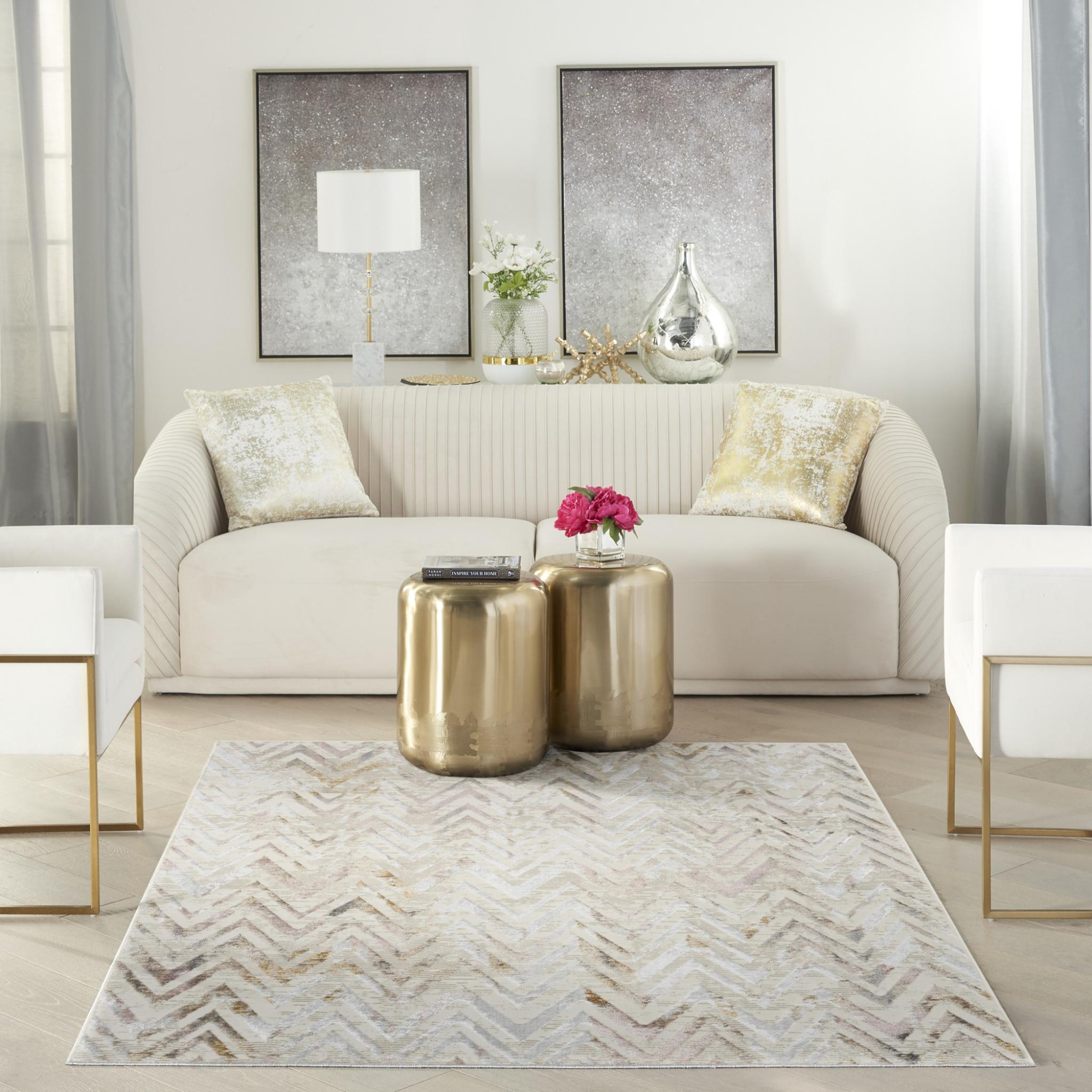 Glitz GLZ05 Modern Abstract Chevron Soft Silky Shimmer Multi Rug by Nourison XX-Large 239x300 cm (7'10"x9'10")