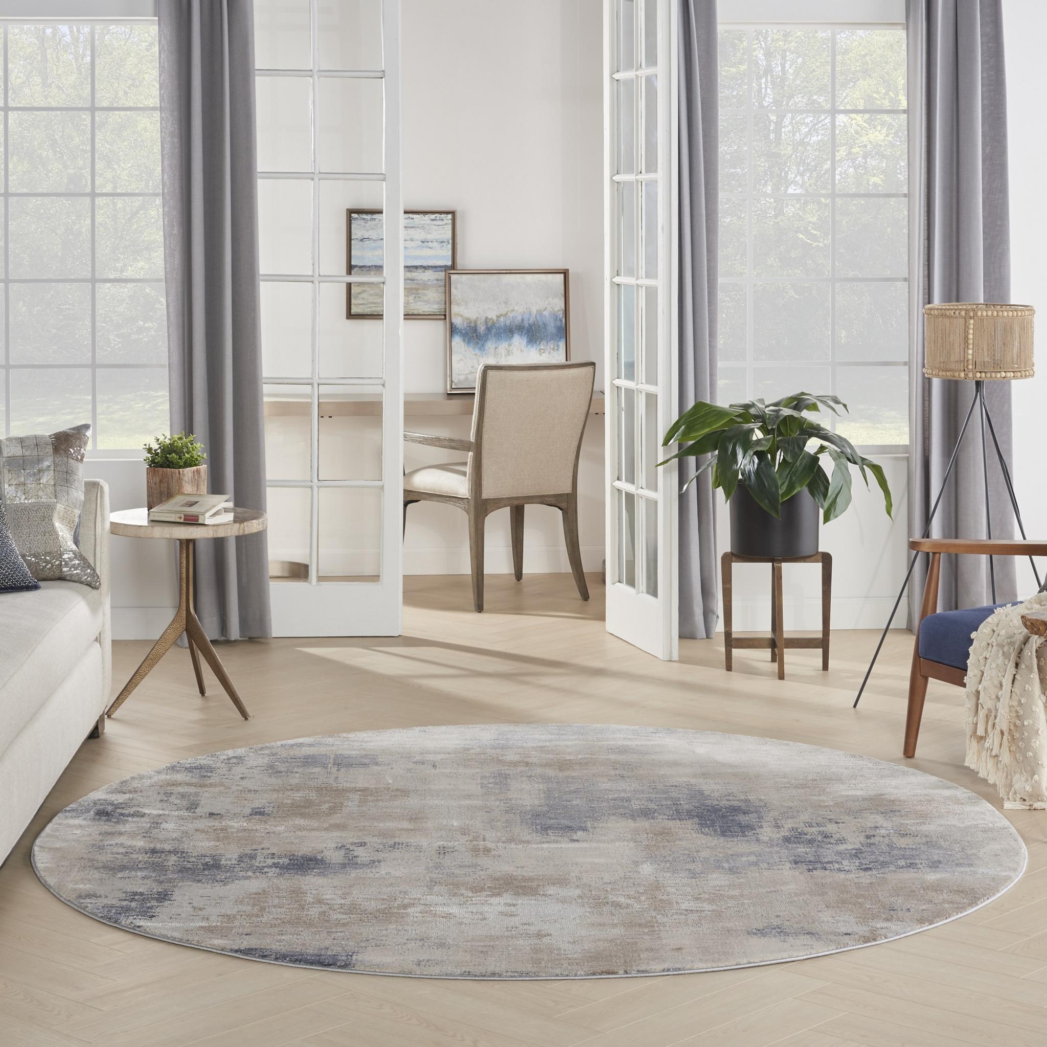 Rustic Textures RUS02 Modern Abstract Rug in Ivory Beige Grey Round Large 160x160 cm (5'3''x5'3'')