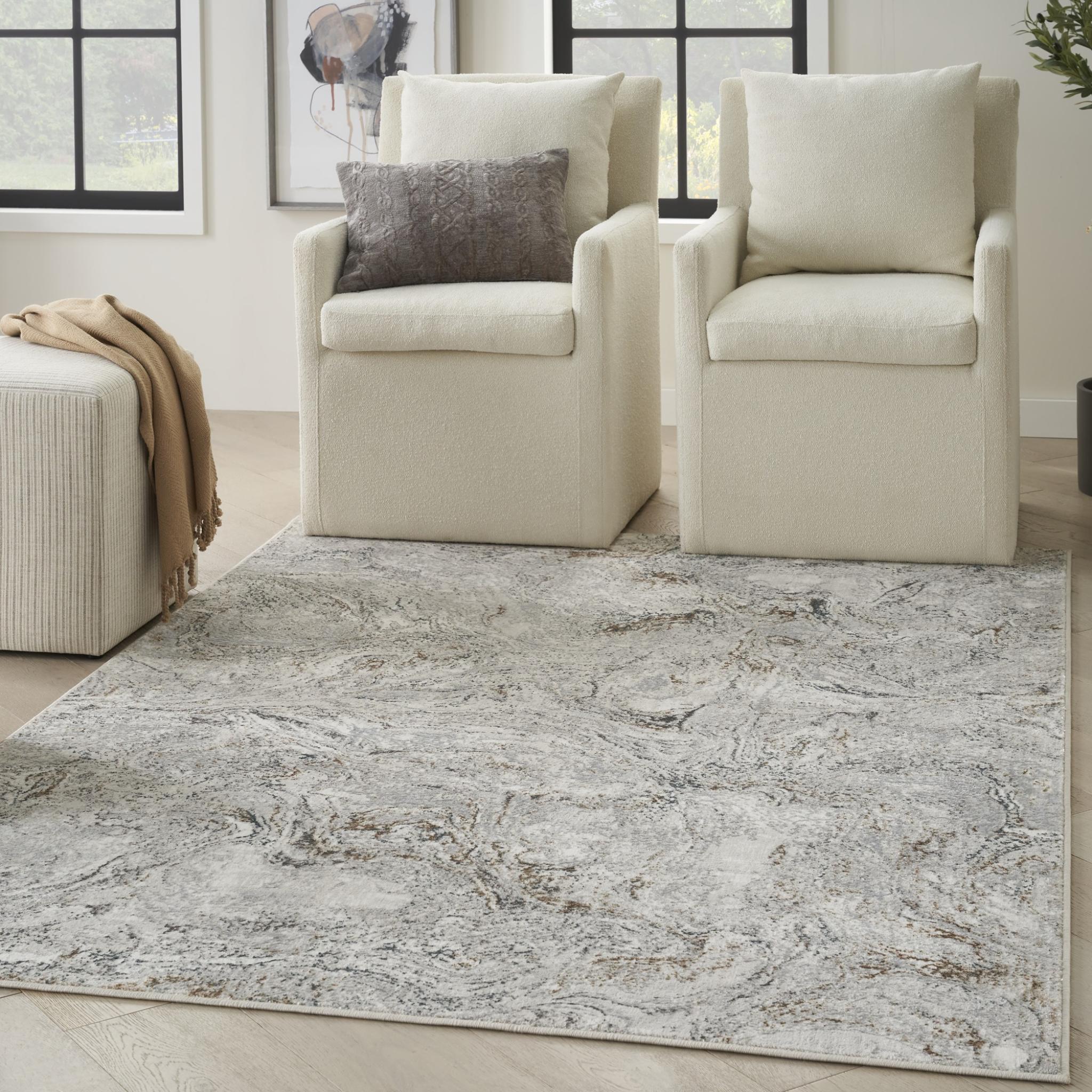 Glitz GLZ20 Modern Abstract Soft Silky Shimmer Grey Multi Rug Runner by Nourison Medium 119x180 cm (3'11"x5'11")