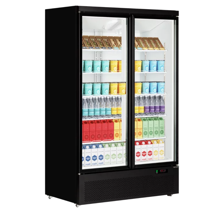Tefcold Atom Maxi C2DB Black Upright Double Glass Door Fridge 1081 Litres