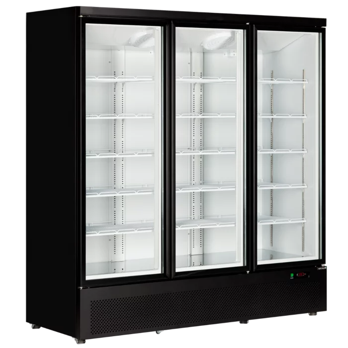 Tefcold Atom Maxi C3DB Black Upright Glass Three Door Fridge 1664 Litres