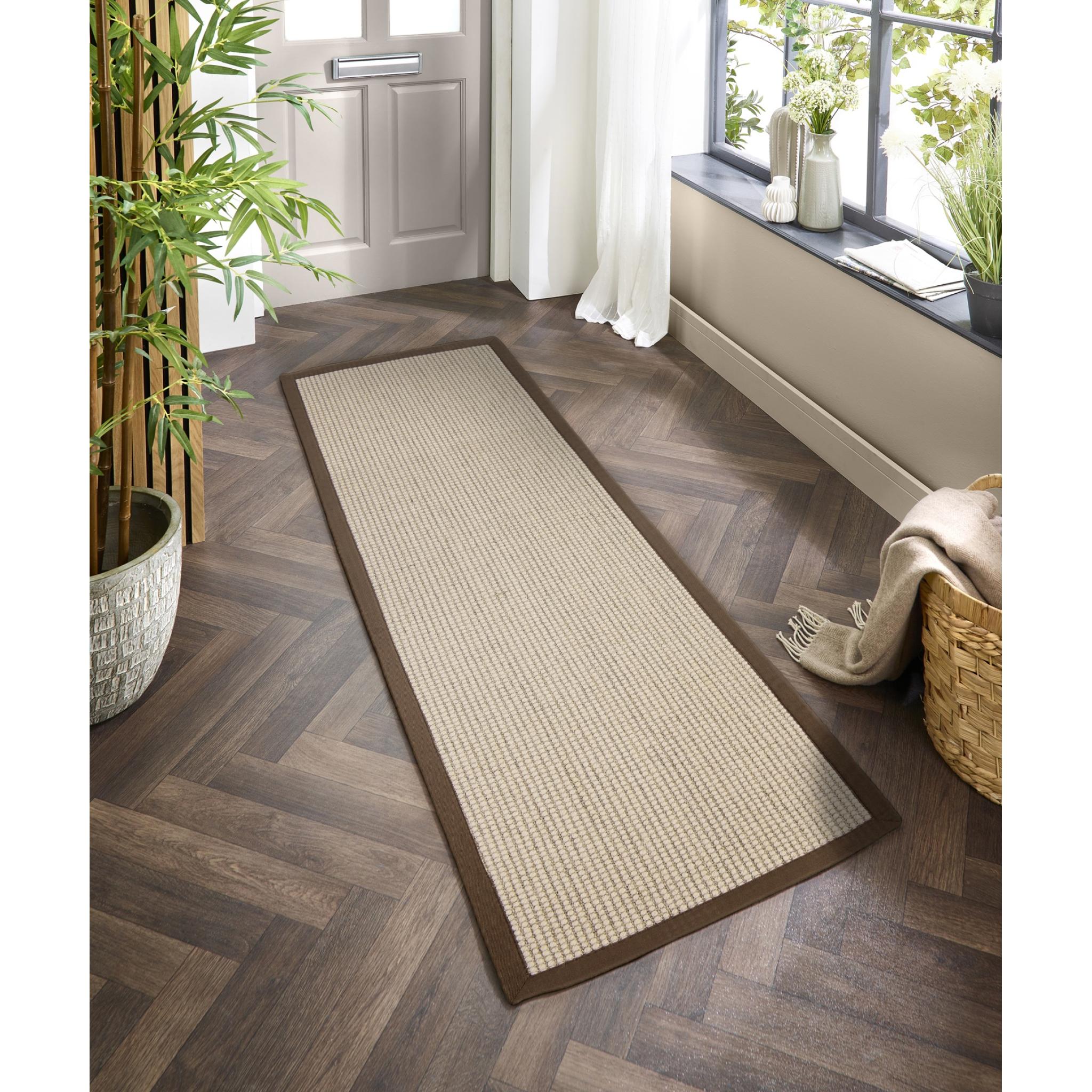 Sisal Boucle Durable Classic Bordered Style Natural Rug with Mocha Brown Border Runner 67x200 cm (2'2"x6'7")