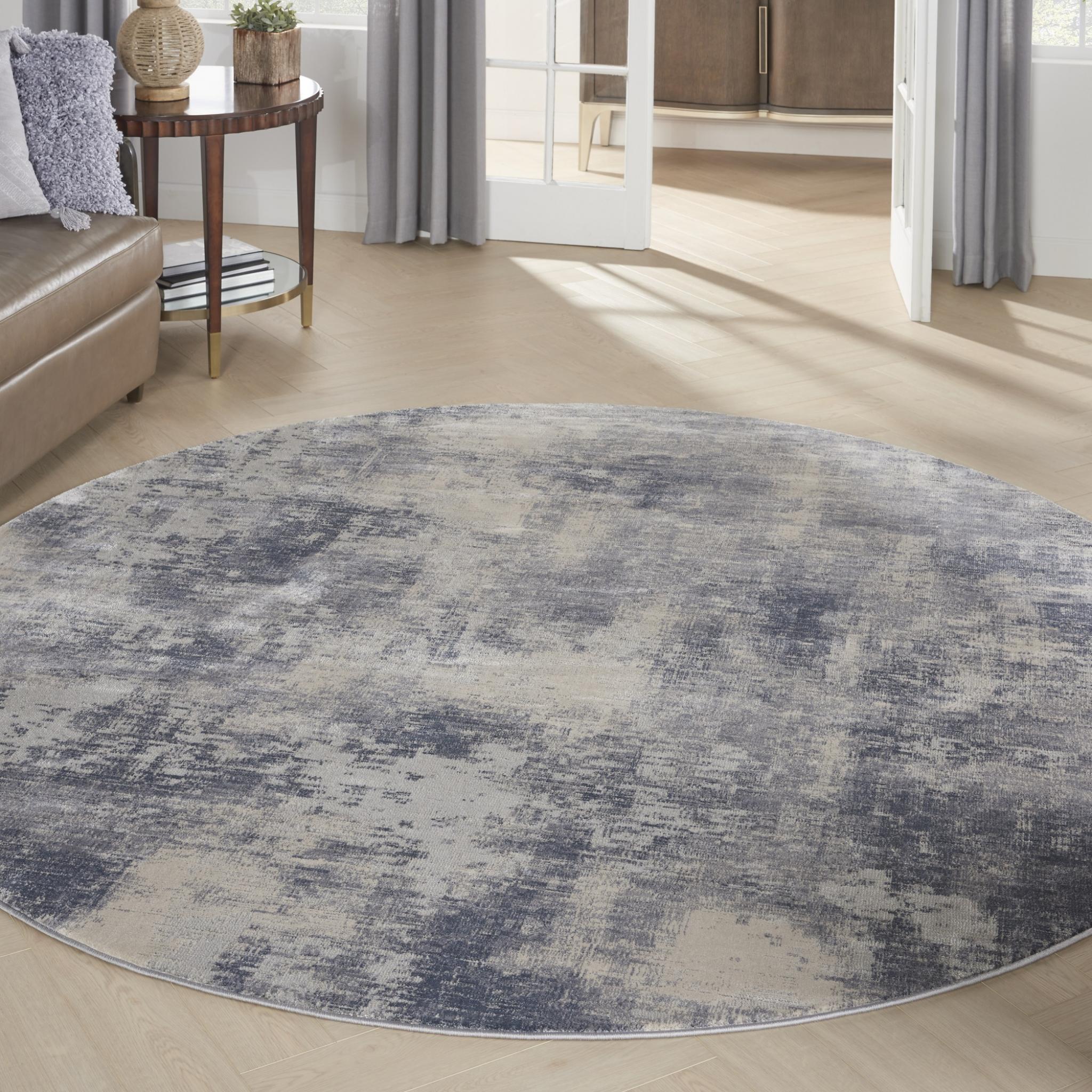 Rustic Textures RUS02 Modern Abstract Circle Round Rug in Blue Ivory Round Large 160x160 cm (5'3''x5'3'')