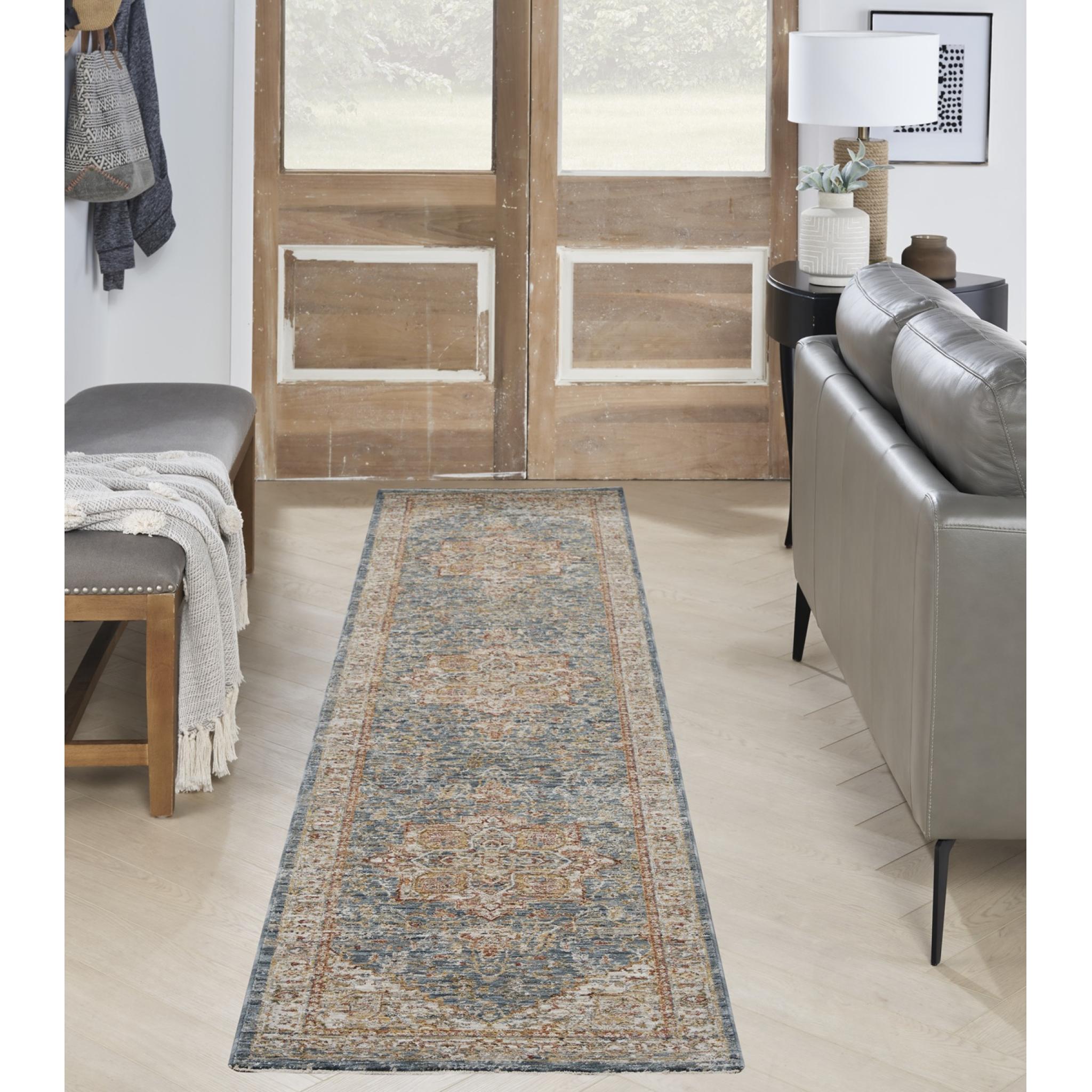 Sahar SHR06 Traditional Classic Medallion Persian Vintage Floral Ivory Blue Rug Runner 69x310 cm (2'3"x10'2")