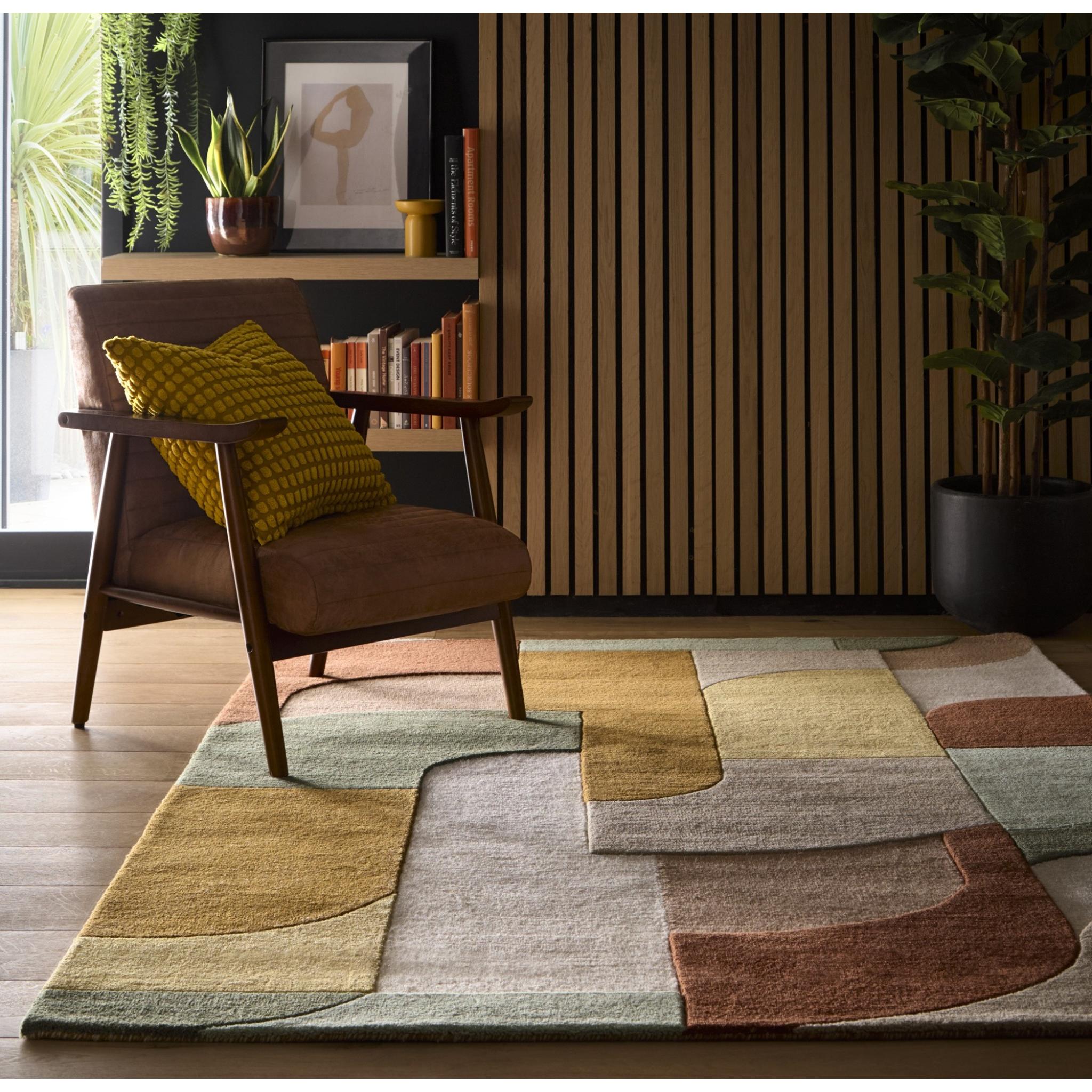 Retro Decor Wool Hand Tufted Carved Rug in Brown Tan Multi Coloured X-Large 200x290 cm (6'7"x9'6")