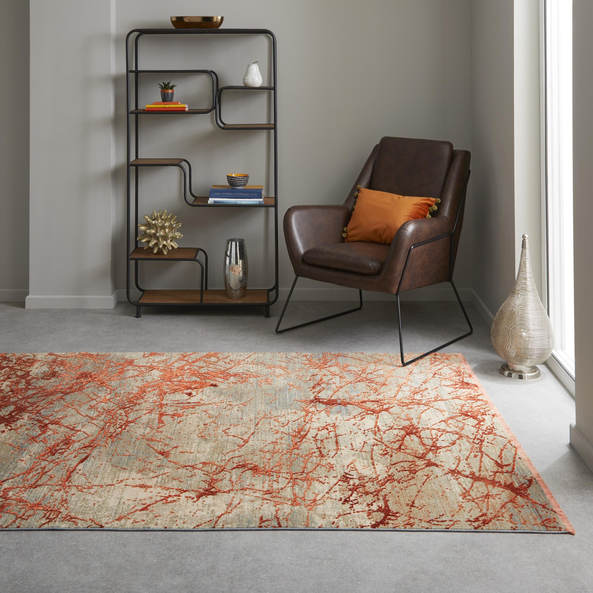 Emerald EMR101 Rug Modern Abstract Silky Rug in Orange Small 60x90 cm (2'x3')
