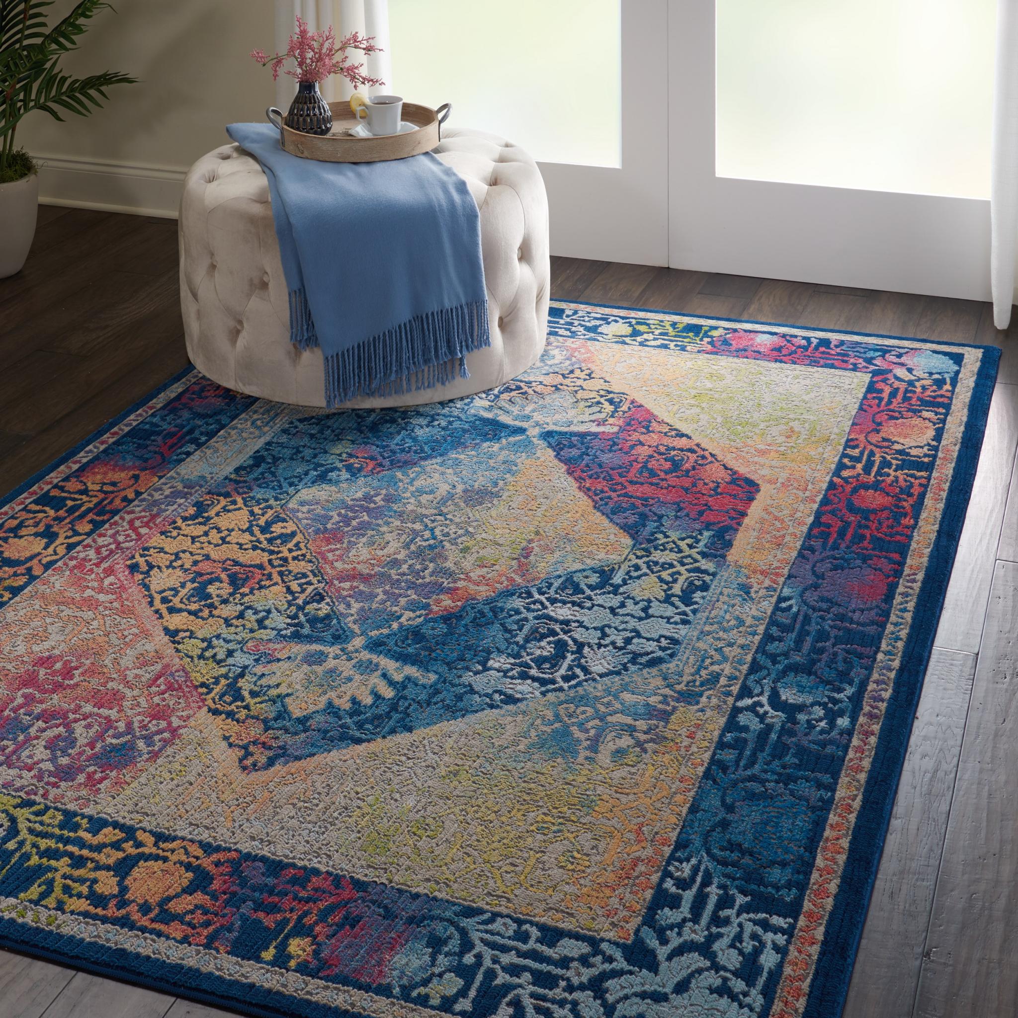 Nourison Ankara Vintage Antique Traditional ANR04 Rug in Blue Multi Extra Large 239x300 cm 239x300 cm (7'10''x9'10'')