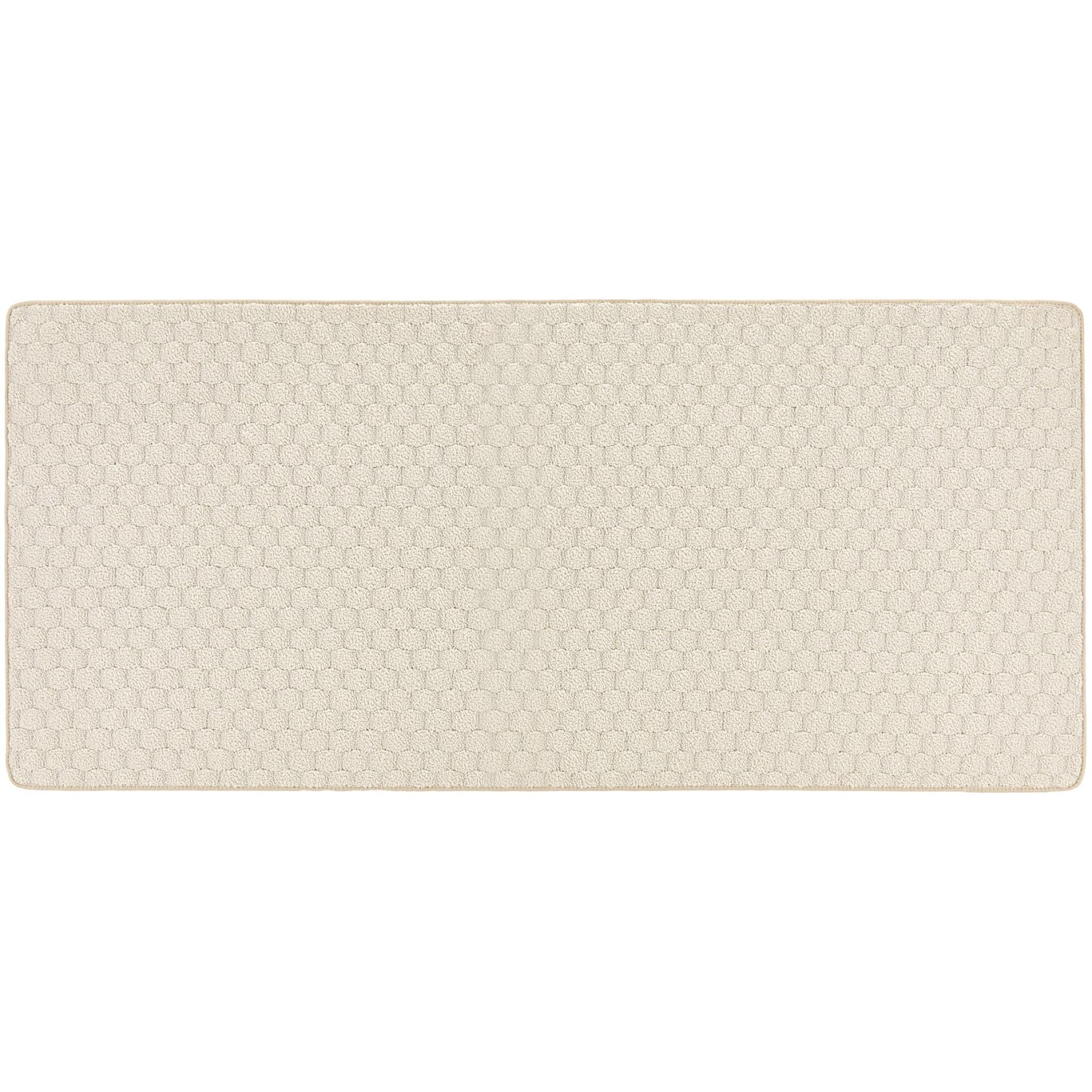 Washable Sculptred Rug for Door Entrance Honeycomb Pattern Non-Slip Rug in Ivory White Short Runner 67x150 cm (2'3"x5')