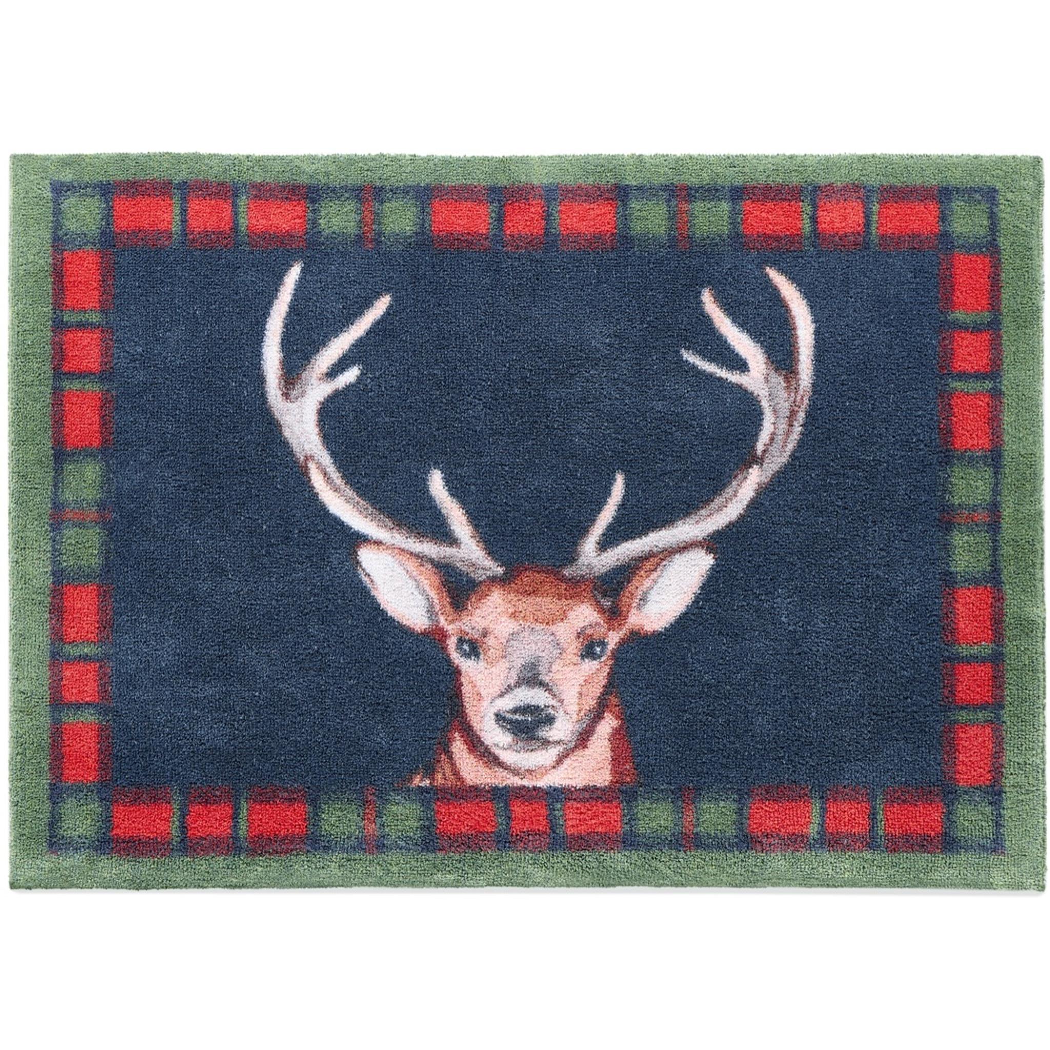 Hug Rug Tartan Stag Home Entryway Doormat Washable Non Slip Rug in 65 x 85 cm