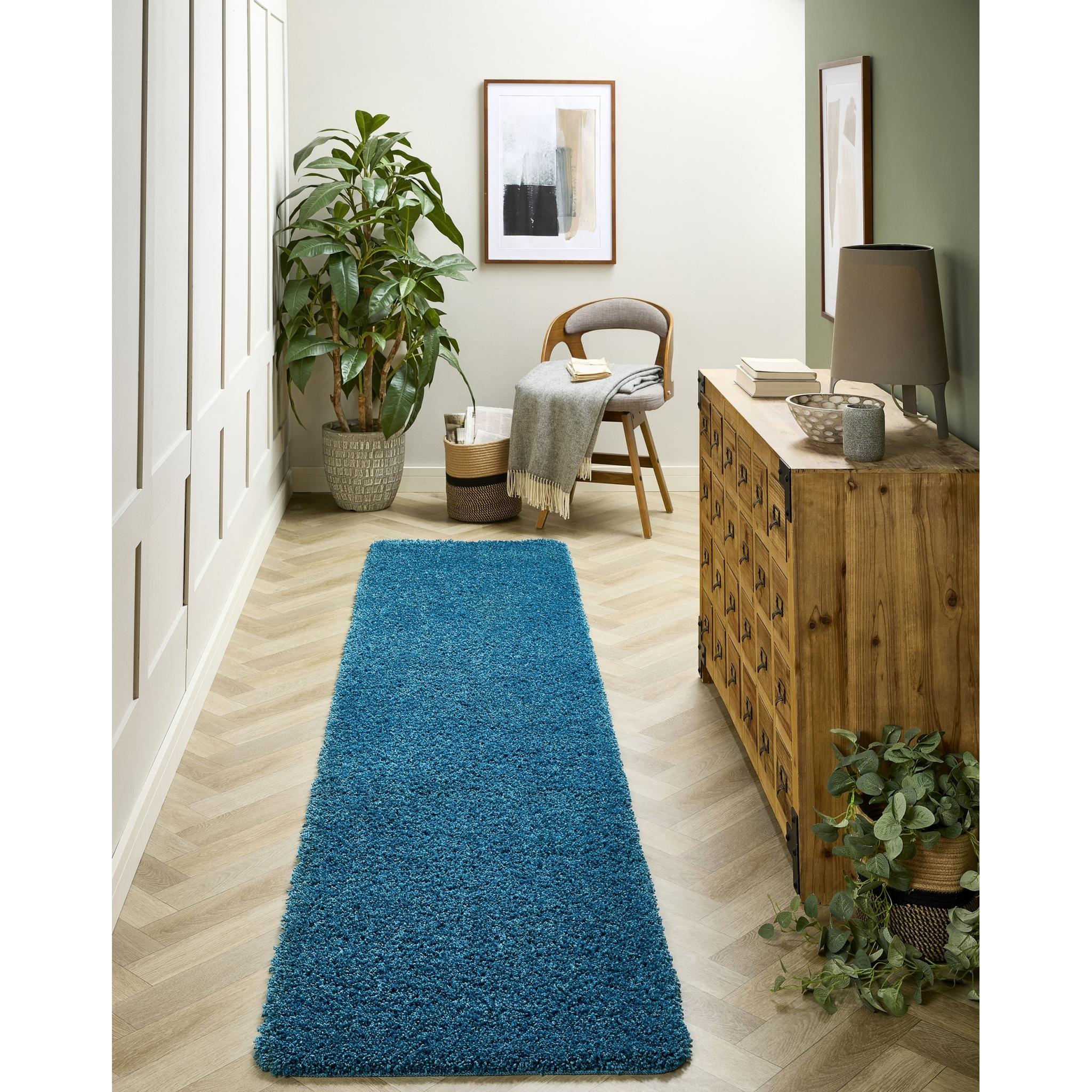My Washable Shaggy Non-Slip Rug in Teal Blue Runner 67x200 cm (2'2"x6'7")