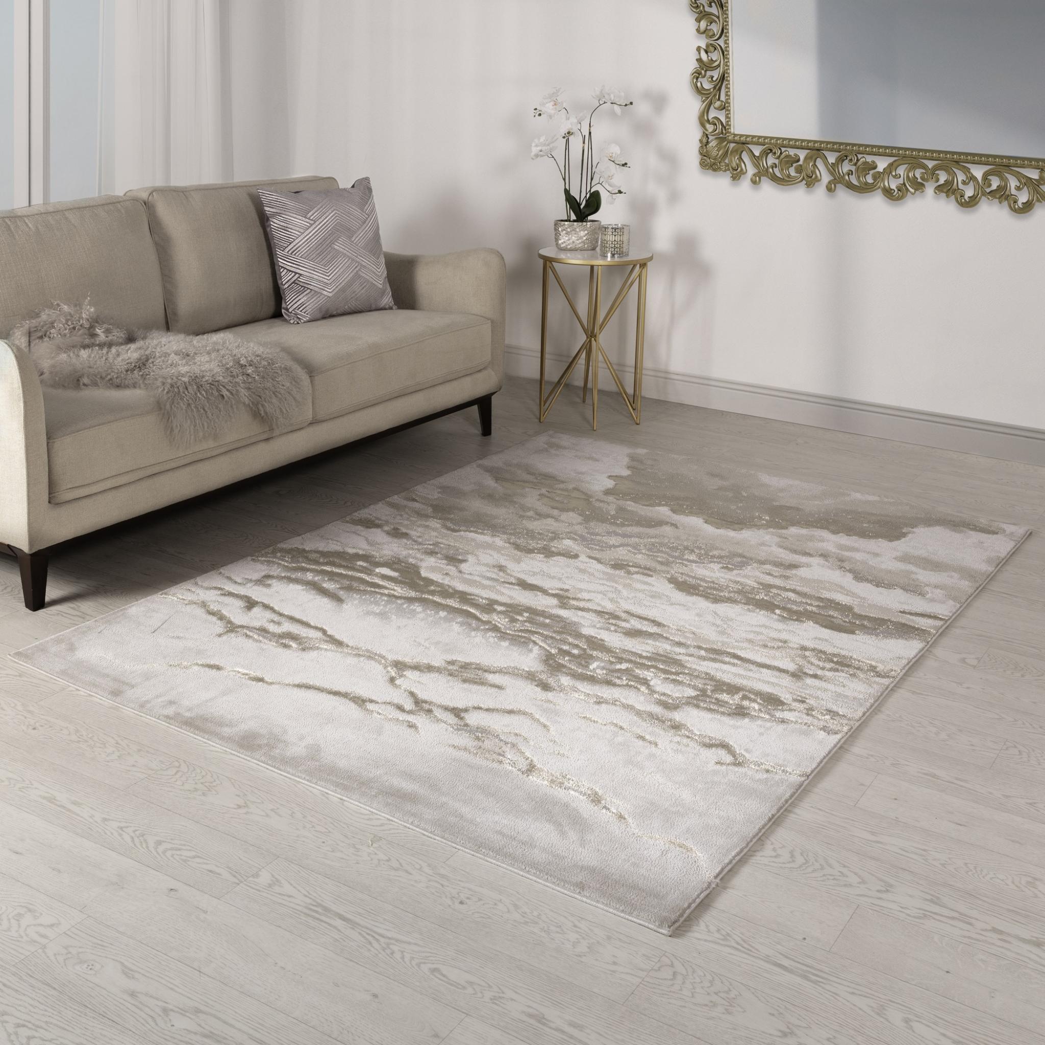 Aurora Linea AU17 Modern Marbled Shiny Metallic Beige Bronze Rug Hallway Runner 200x290cm (6'7''x9'6'')