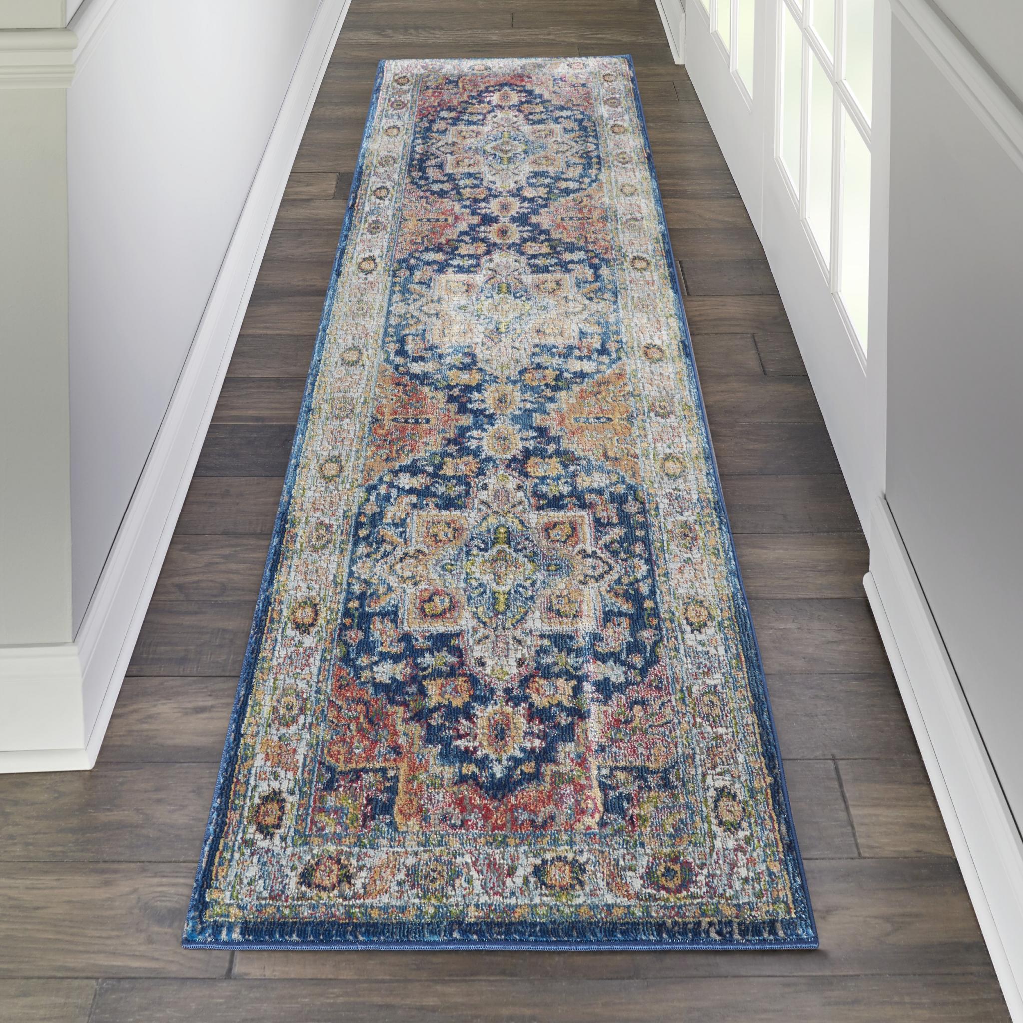 Nourison Ankara Vintage Antique Traditional ANR11 Rug Runner Round in Blue Multi Colour 61x183 cm (2'x6'') Runner