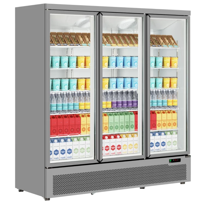 Tefcold Atom Maxi C3DS Silver Upright Glass Three Door Fridge 1664 Litres