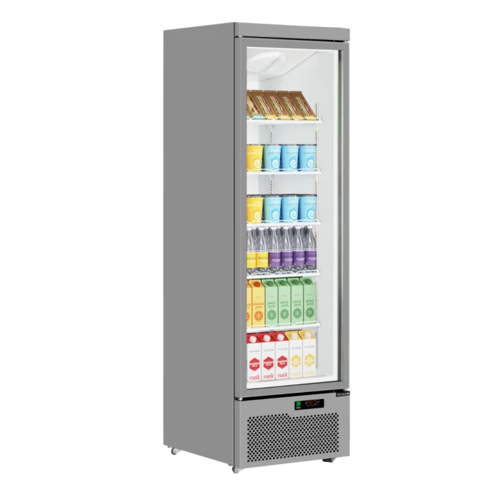 Tefcold Atom Maxi C1DS Silver Upright Single Glass Door Fridge 614 Litres