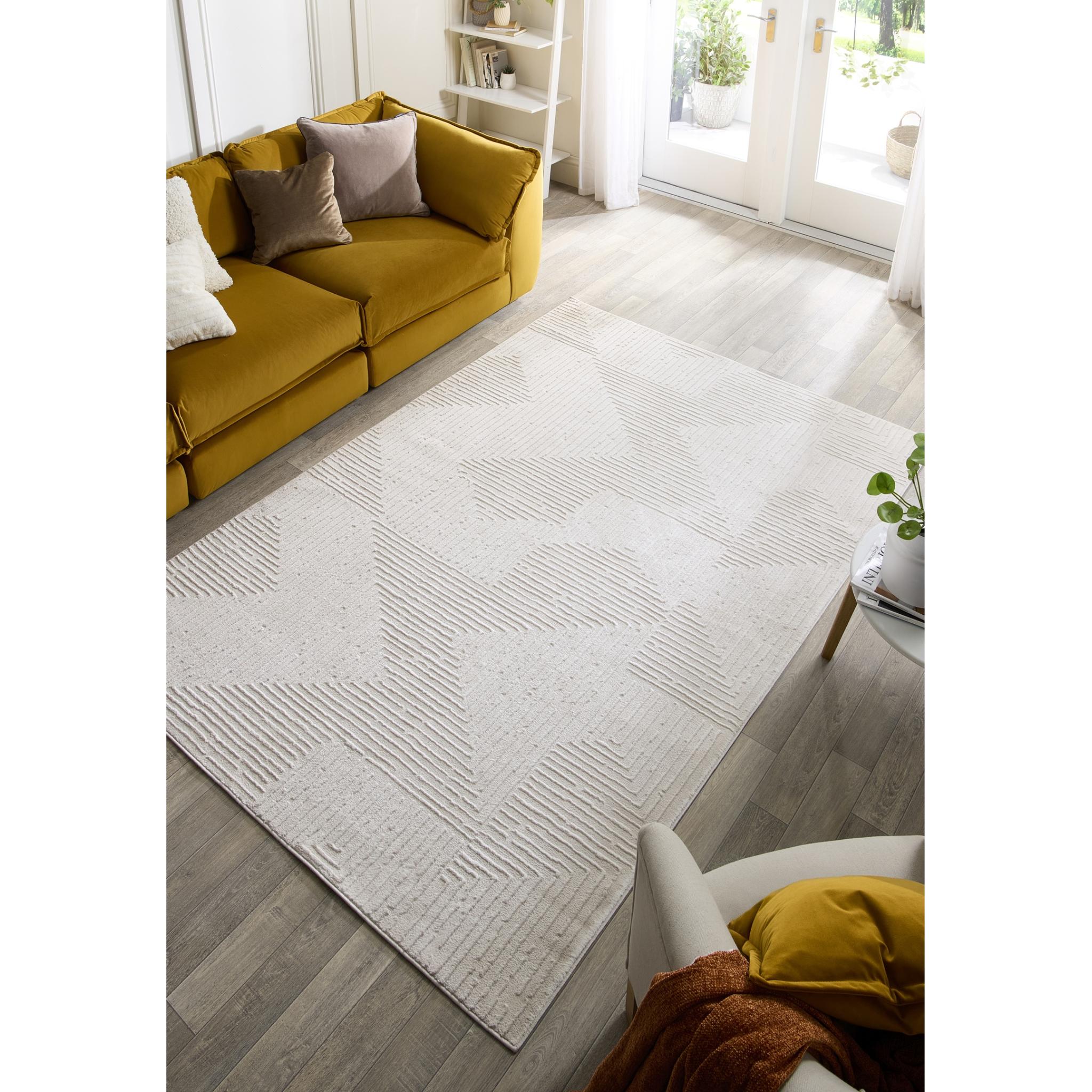 White Sands Zen Cream Modern Scandi Geometric Lines Rug by Origins Small 80x150 cm (2'6"x5')