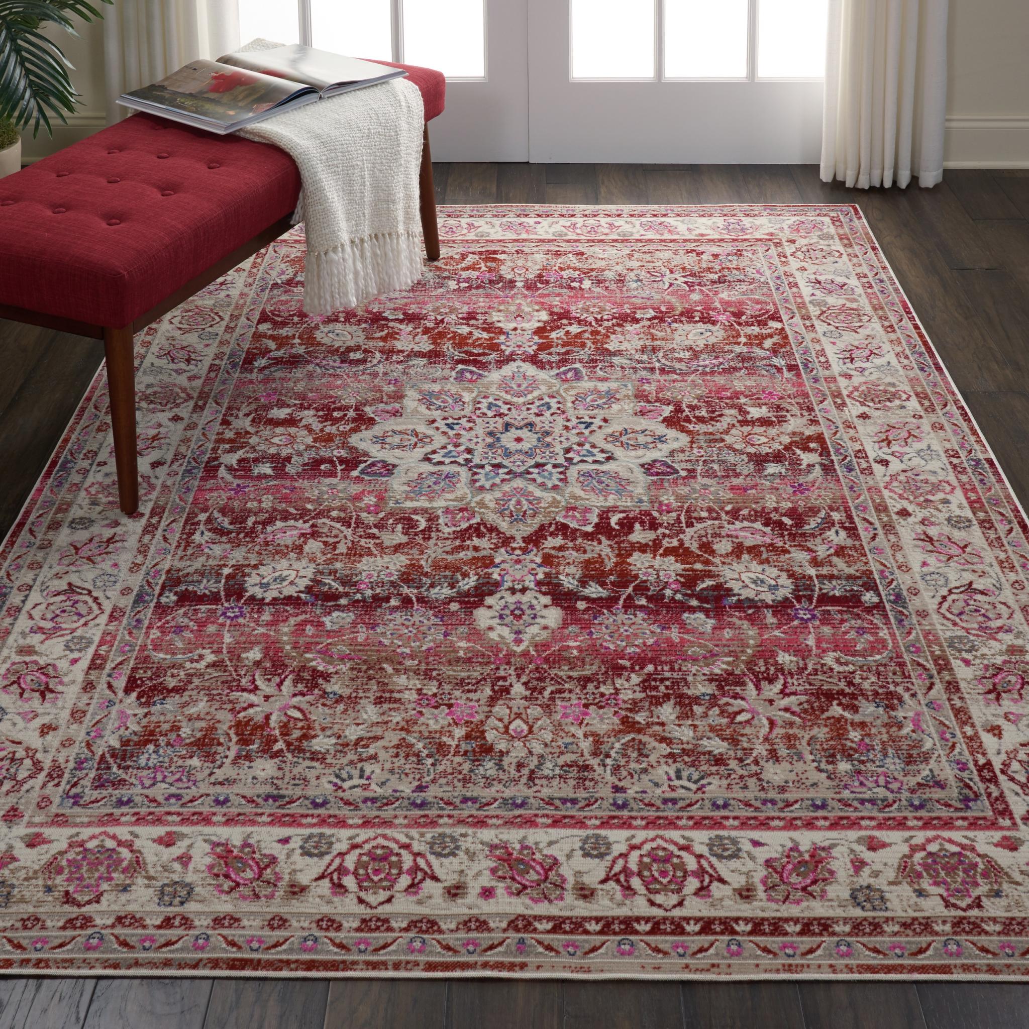 Nourison Vintage Kashan VKA01 Traditional Rug Bedroom Living Room Oriental Classic Rug in Red Medium 122x183 cm (4'x6')