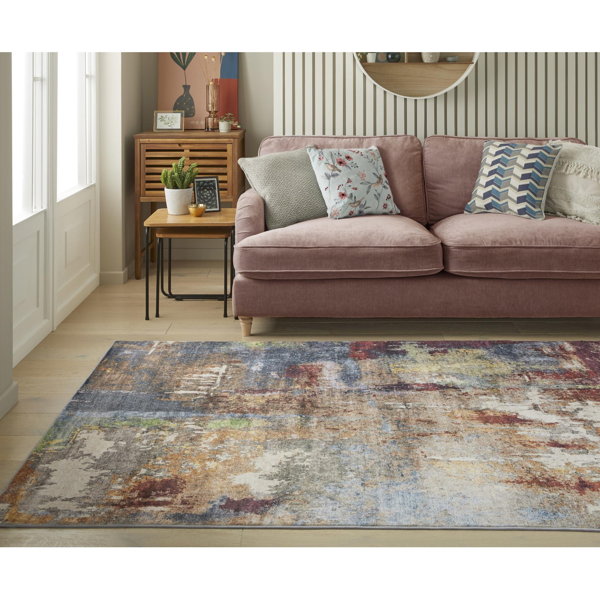 Lux Washable LUX05 Modern Abstract Non-Slip Machine Washable Rug in Multi Colours Medium 120x180 cm (4'x6')