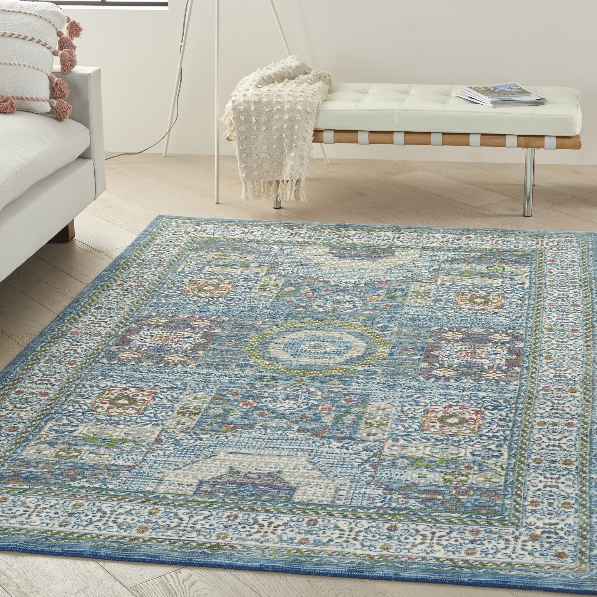 Nourison Ankara Vintage Traditional ANR17 Rug Runner Round in Light Blue Ivory 61x122 cm (2'x4')