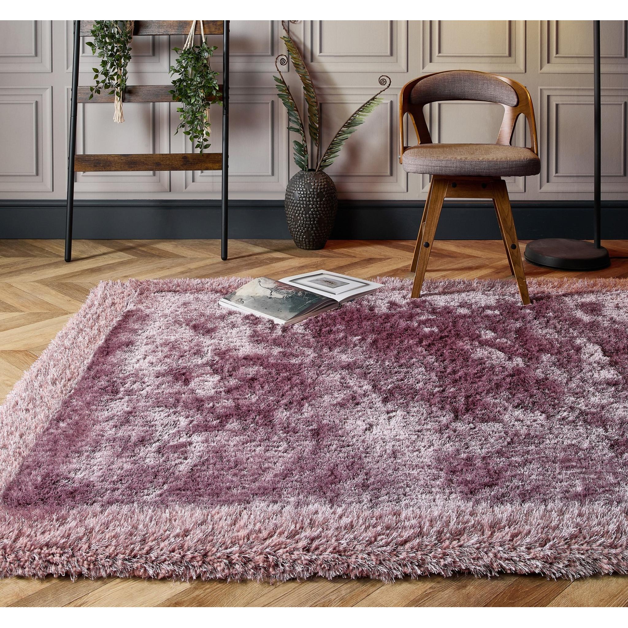 Origins Shimmer Silky Shaggy Hand Tufted Carpet Border Modern Soft Fluffy Shag Rug in Mauve Small 80x150 cm (2'6"x5')
