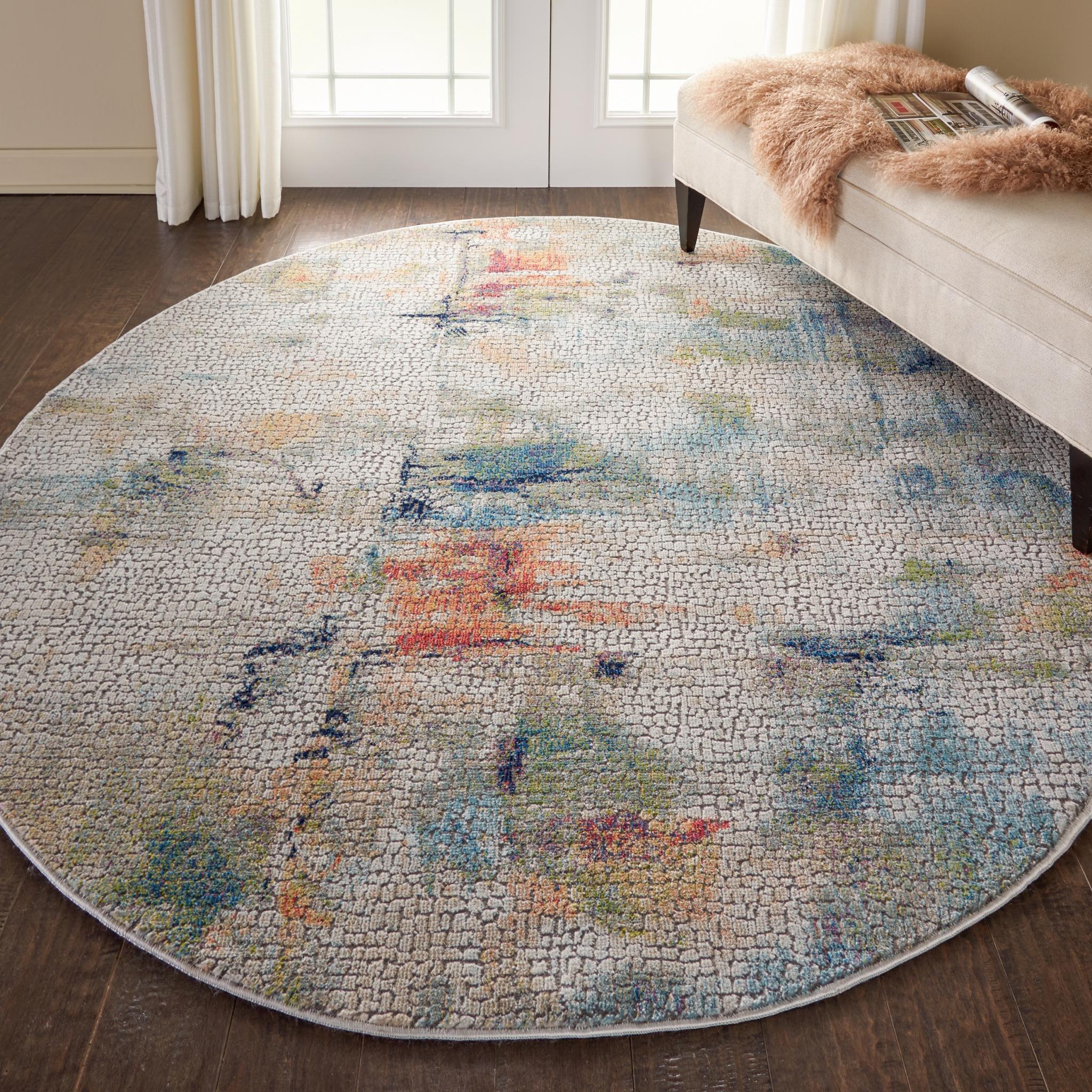 Nourison Ankara Global Modern Abstract Silky Round Rug in Ivory Multi 122x122 cm (4'x4') Round