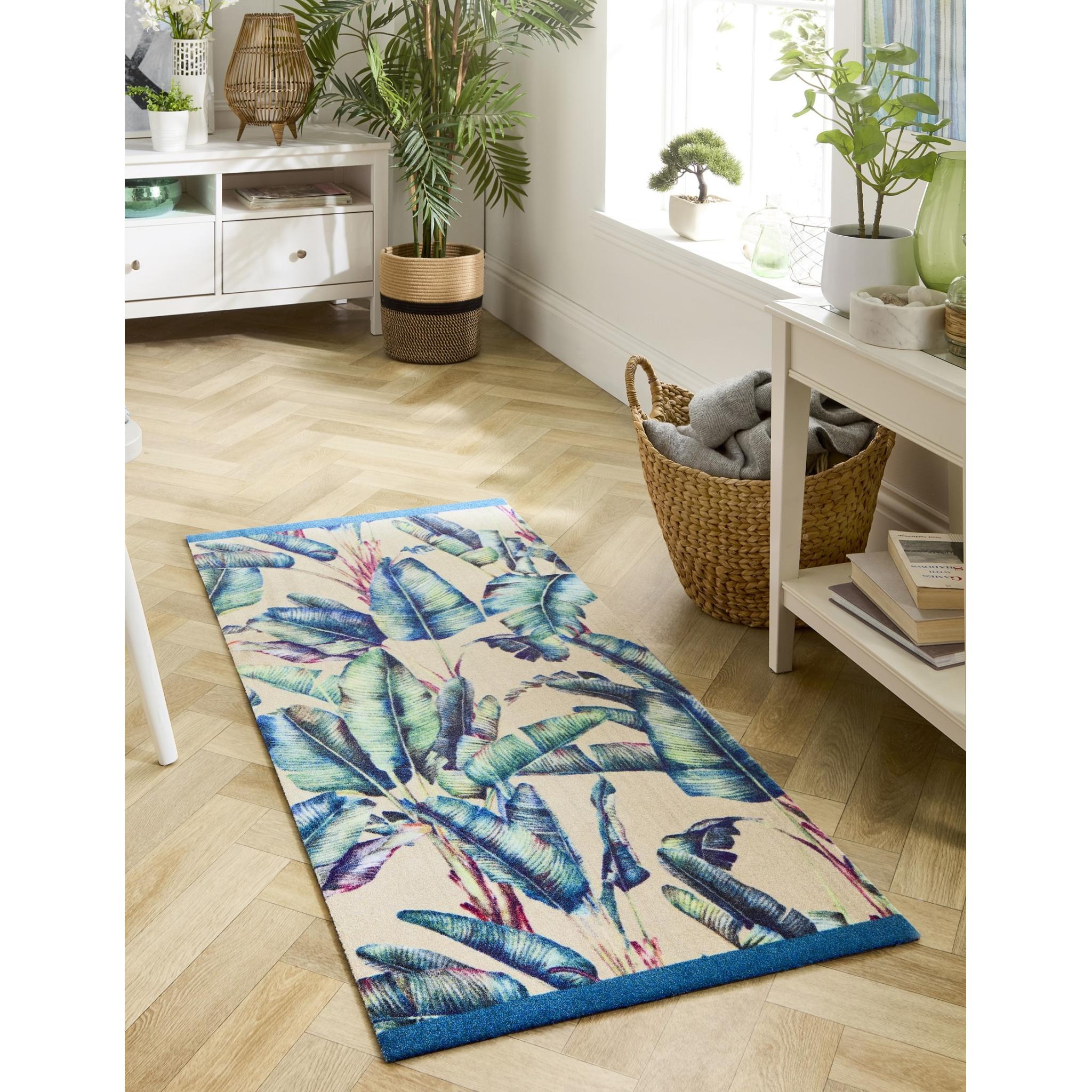My Studio Tropical Pastel Palms Non-Slip Kitchen Home Entrance Runner Hall Rug in Multi Colours