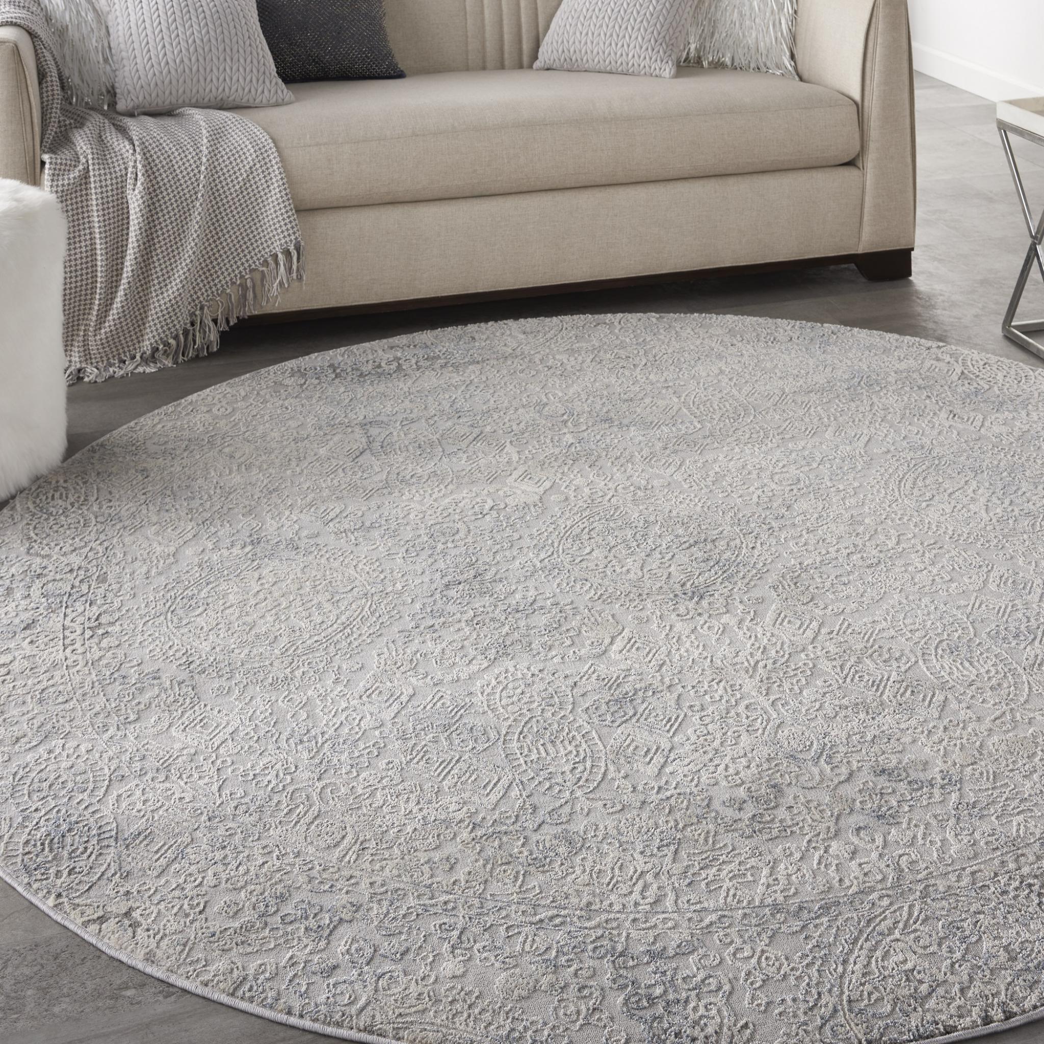 Rustic Textures RUS09 Modern Abstract Rug in Ivory Light Blue Round Large 160x160 cm (5'3''x5'3'')